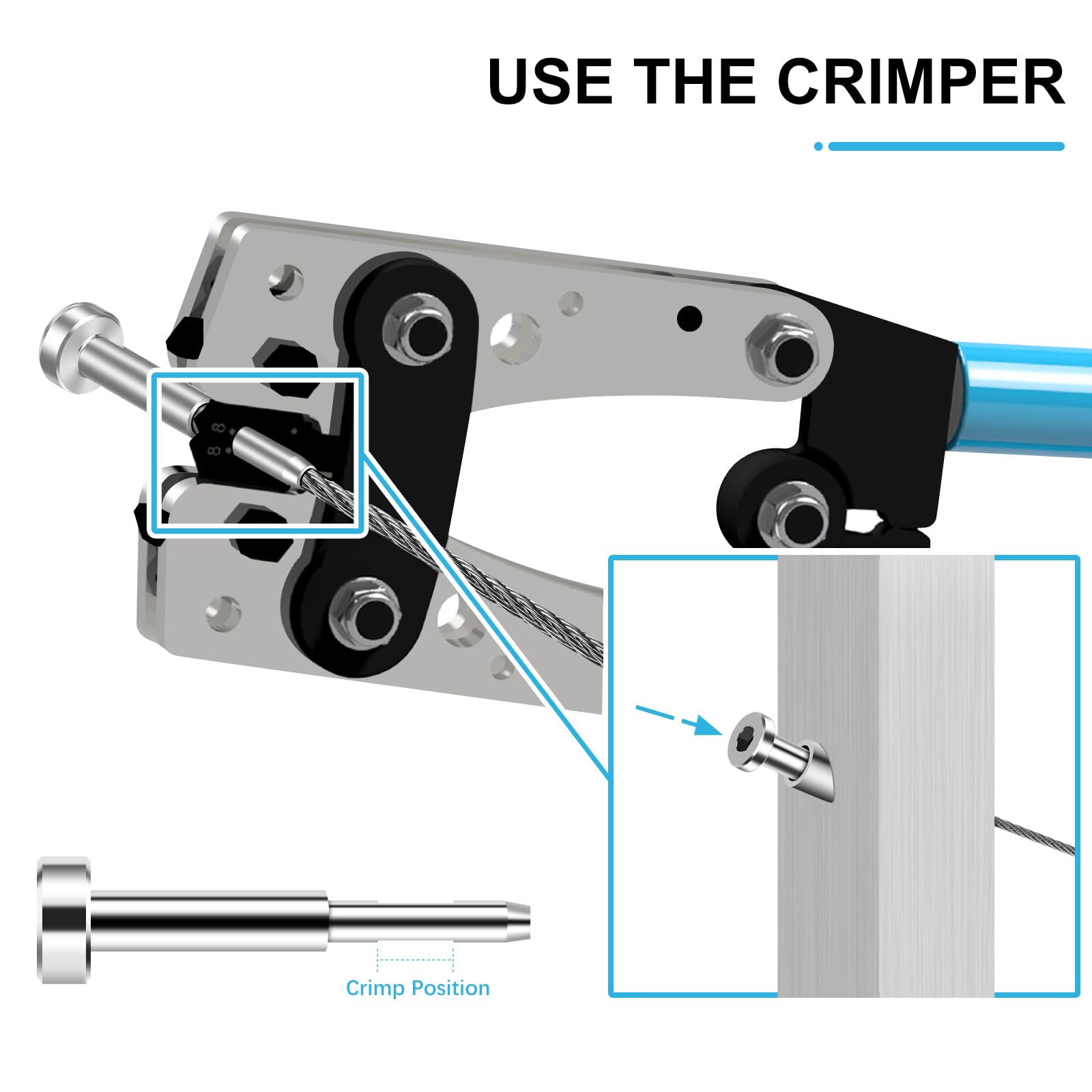 Kit per ringhiere invisibili, confezione da 20 tenditori a pressare SST316 e terminale nascosto per ringhiere cavi, hardware per ringhiere per cavi da 1/8", con perno filettato di ricambio per