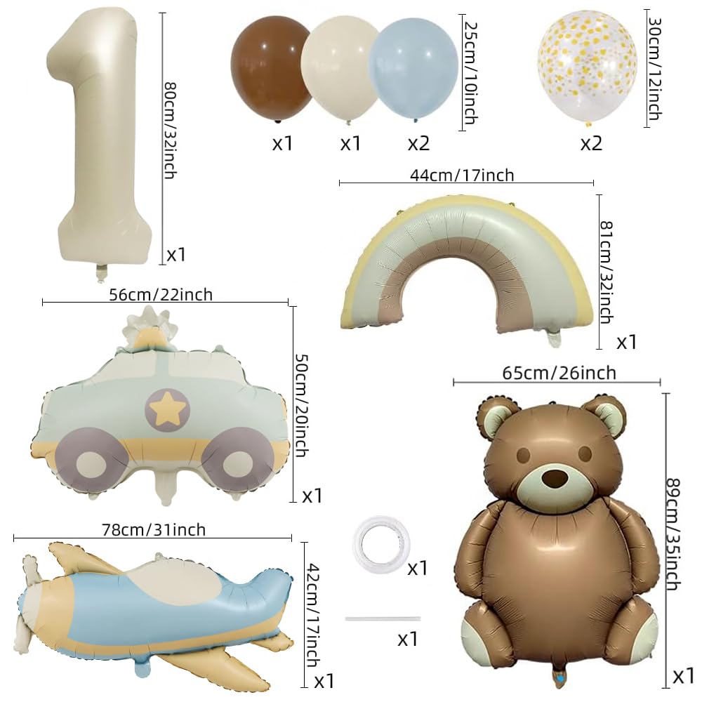 Bär Folienballon Set – 9 Stück Tiere & Herzen Für Geburtstag, Baby Shower & Kinderparty
