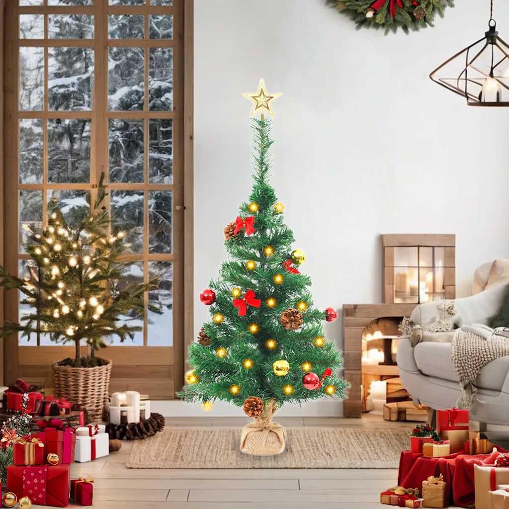 Sztuczne drzewko bożonarodzeniowe z motywem S i ornamentami, zielone 64 cm, dekoracja stołu Pre-Lit do użytku wewnątrz i na zewnątrz, 20, 4 ing, stabilna stalowa podstawa, świąteczna dekoracja