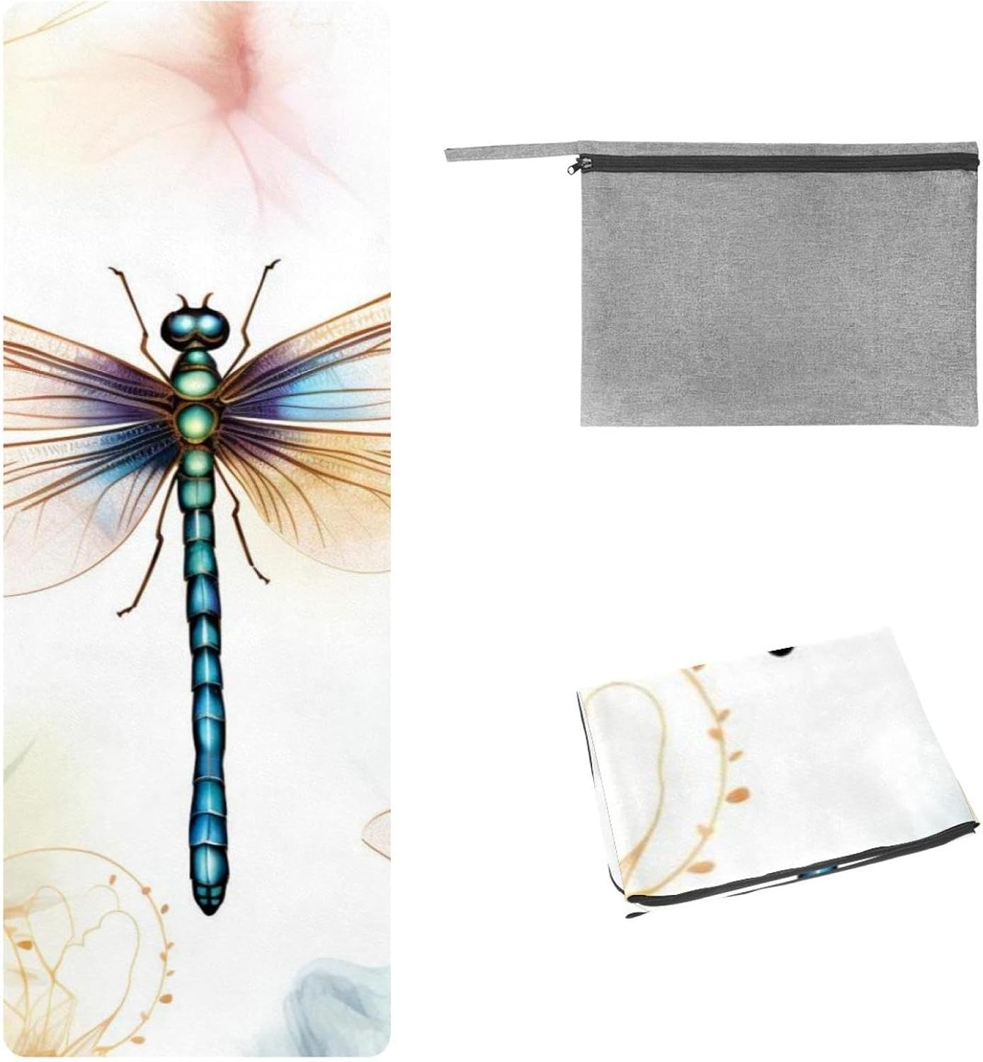 Yoga Towel, Dragonfly Pattern Non Slip Sweat Absorbent Hot Yoga Mat Towel for Hot Yoga, Pilates and Fitness - 72.8" x 26.8"