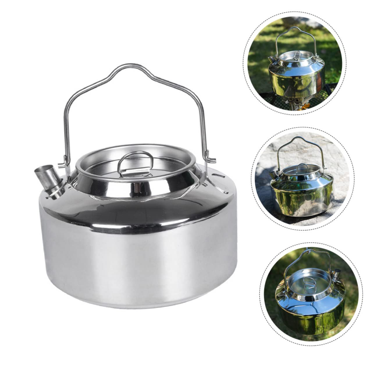 SUPVOX Large Capacity Water Kettle Stainless Steel Tea Pot for Outdoor Professional Camping Tea Kettle Locking Handle