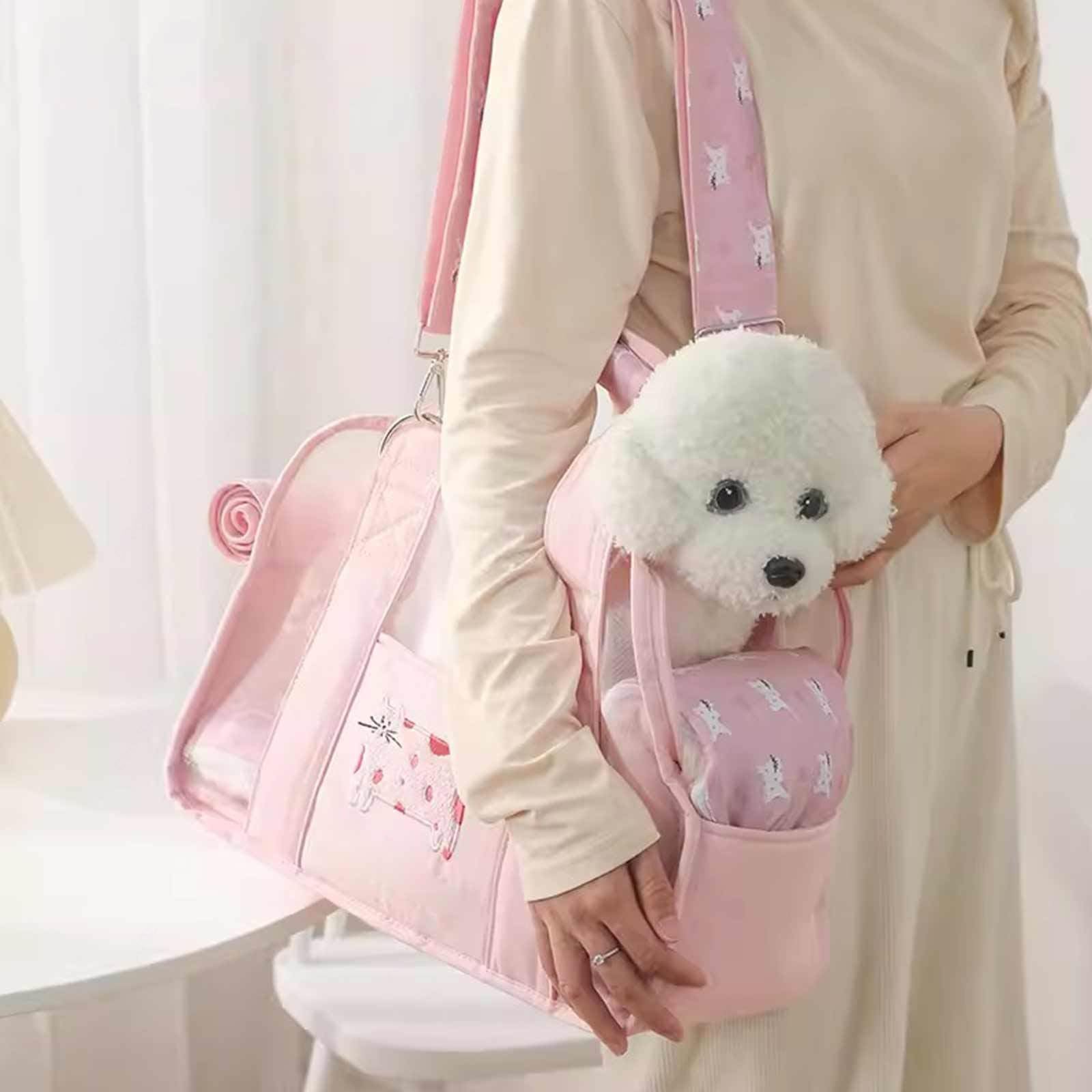 Borsa Trasportino Portatile per Animali con Tracolla e Fibbia di Sicurezza - Trasportino per Animali Domestici per Cuccioli di Gatti di Piccola Taglia Fino a 8 Libbre,Pink-Large