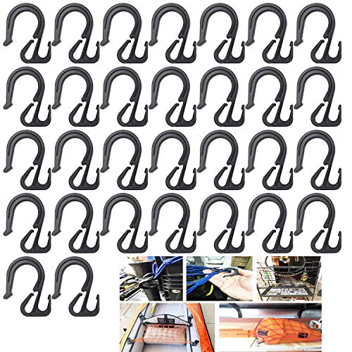 30 Pack, Heavy-Duty Nylon Shock Cord Bungee Rope Hooks,Quick Bungee Cord Cargo Net Hook to Make Your Own Bungee Cords for Kayak,Boat,Motorcycle,SUV,Truck Bed Car Rear Cargo Trunk Storage Organizer Net