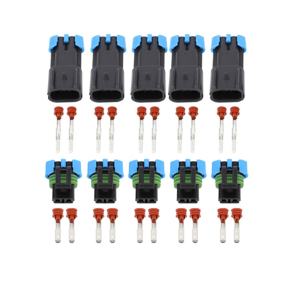 CNLW 5 Sets Female and Male 2 Pin Weather Pack Waterproof Sensor Fan Electronic Connector Auto Wire Connector DJ7025W-2.8-11/21