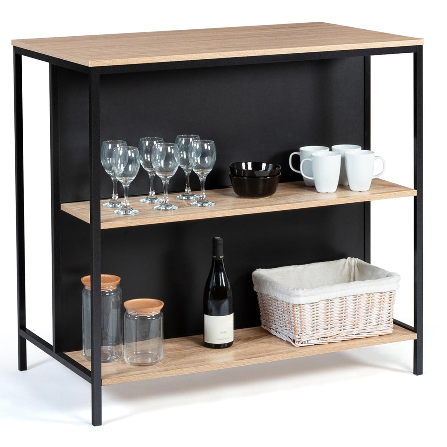 IDMarket - Ensemble Table de Bar îlot Detroit et 2 tabourets Design Industriel