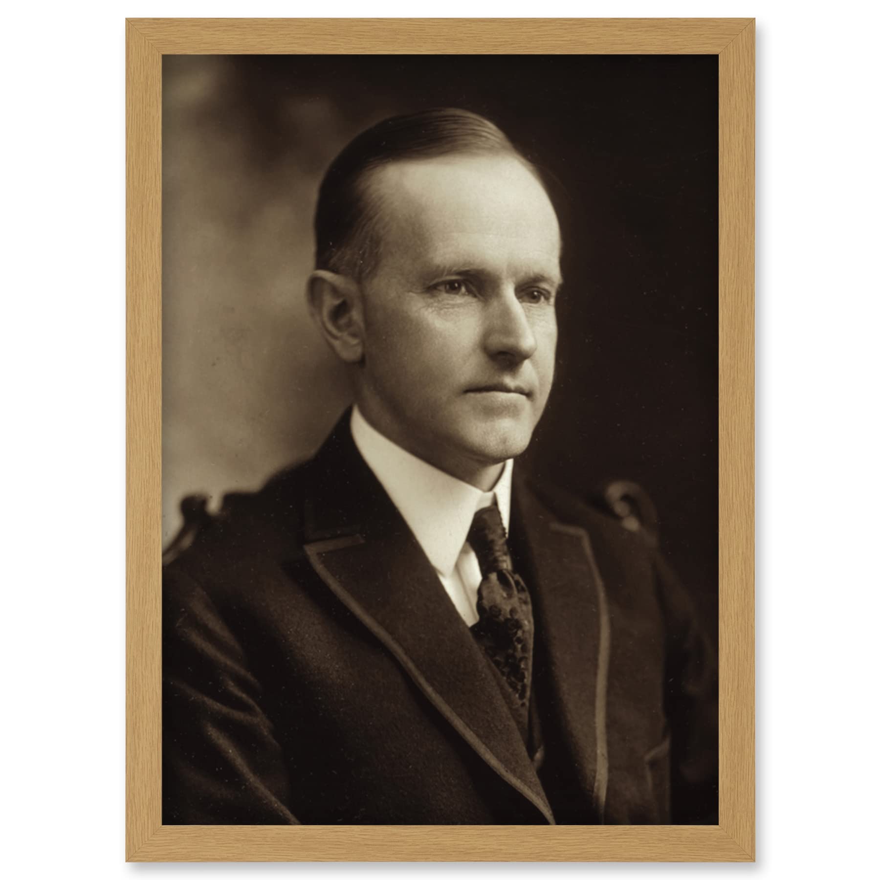 Artery8 US President Calvin Coolidge Portrait Photo Artwork Framed Wall Art Print A4