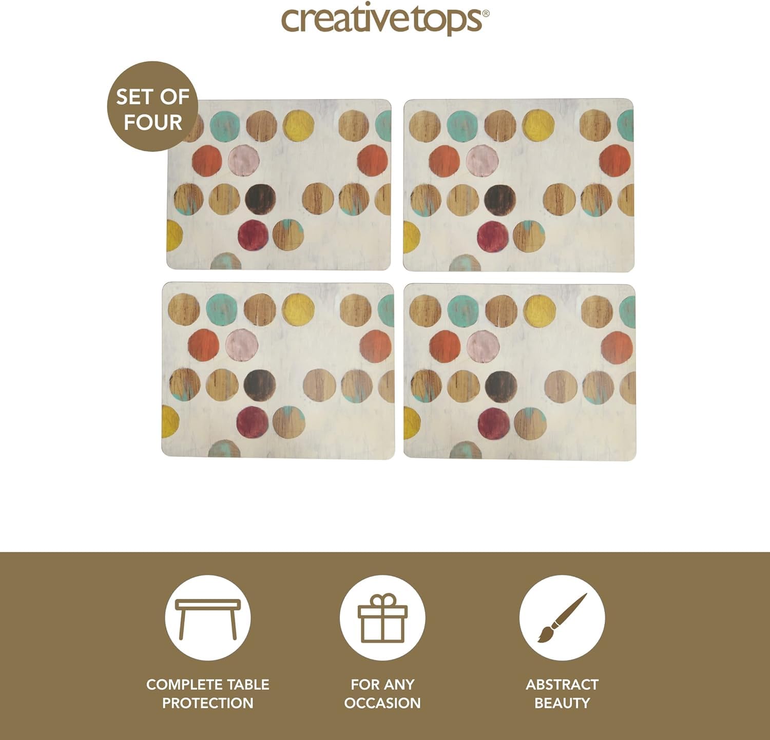 Set Di 4 Tovagliette All'americana Creative Tops Retro Spot – In Legno Con Fondo In Sughero, Antiscivolo E Resistente Al Calore Fino A 120°C