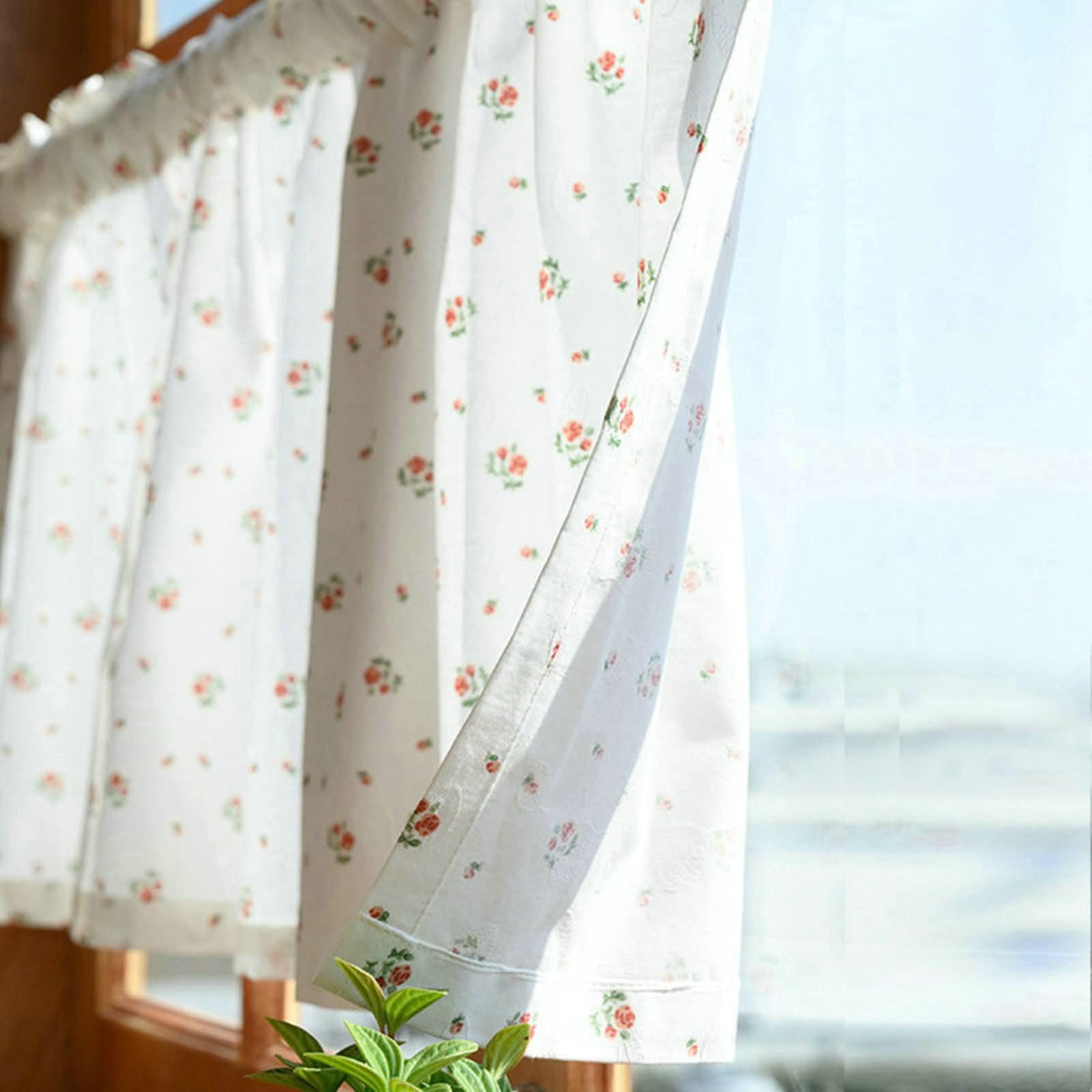 Scheibengardinen 1er Set Kurz,1 x 200W x 50H cm,Scheibengardine Kurz Weiß Blumen Muster Rod Pocket Vorhange