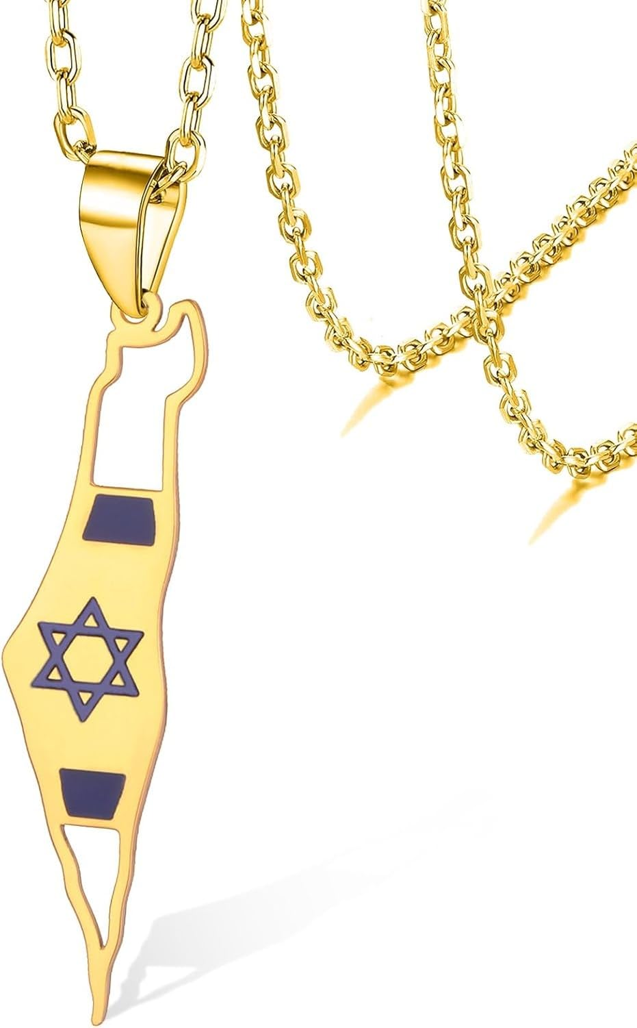 HURUMA Women Men Stainless Steel Map Necklace Star of David Israel Palestine Map Pendant Hexagram Magen David Jewish Jewelry Peace Symbol Collar Chain, gold map necklace