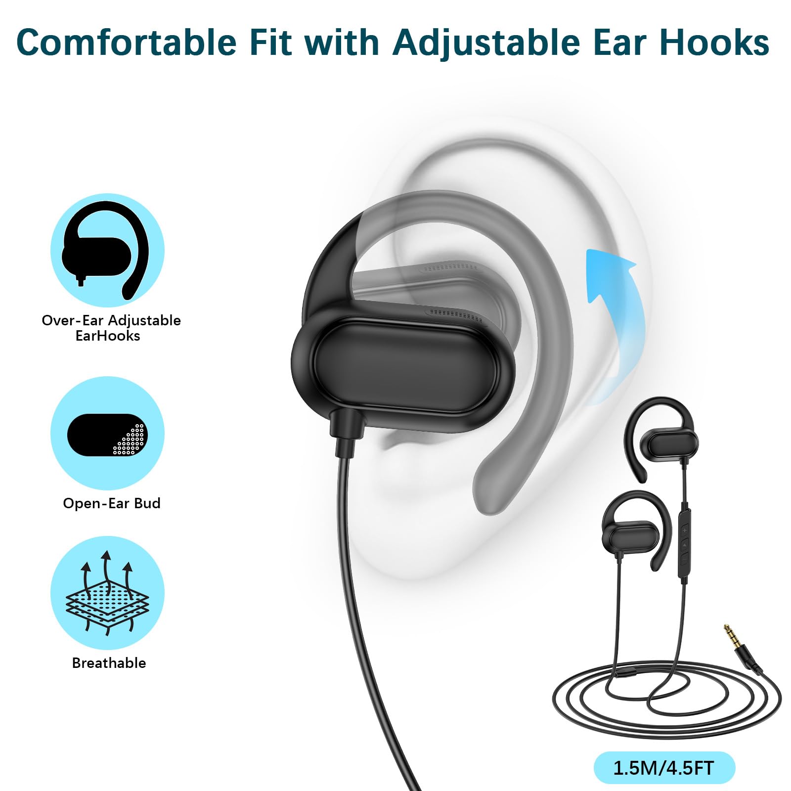 Auricolari aperti da 3,5 mm per computer portatili Chormebook, auricolari sopra le orecchie per Samsung A15 A14 Moto G Stylus, jack da 3,5 mm per PC desktop, cuffie da viaggio in aereo con cavo con