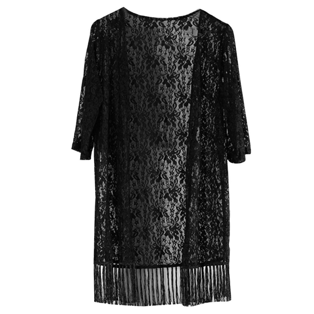 Millya UK Millya - Kimono de encaje floral para mujer, media manga, borla, ropa de playa