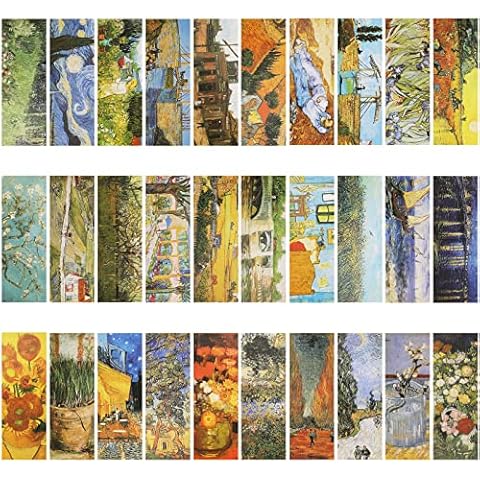 MWOOT Van Gogh Art Painting Bookmarks 30 Pieces Creative Retro Style Bookmarks Page Clip Bookmarks for Reading Supplies (14 x 5 cm, 30 Styles) Cover