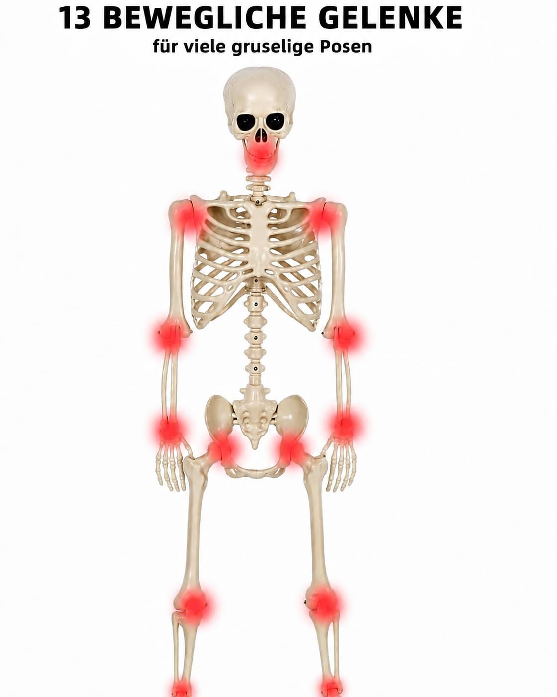 4 Stück Halloween Skelett, 90 cm, lebensgroßes Ganzkörper Skelett aus Kunststoff mit beweglichen Gelenken, Halloween Deko Outdoor für Garten, Friedhof, Spukhaus und Halloween Party