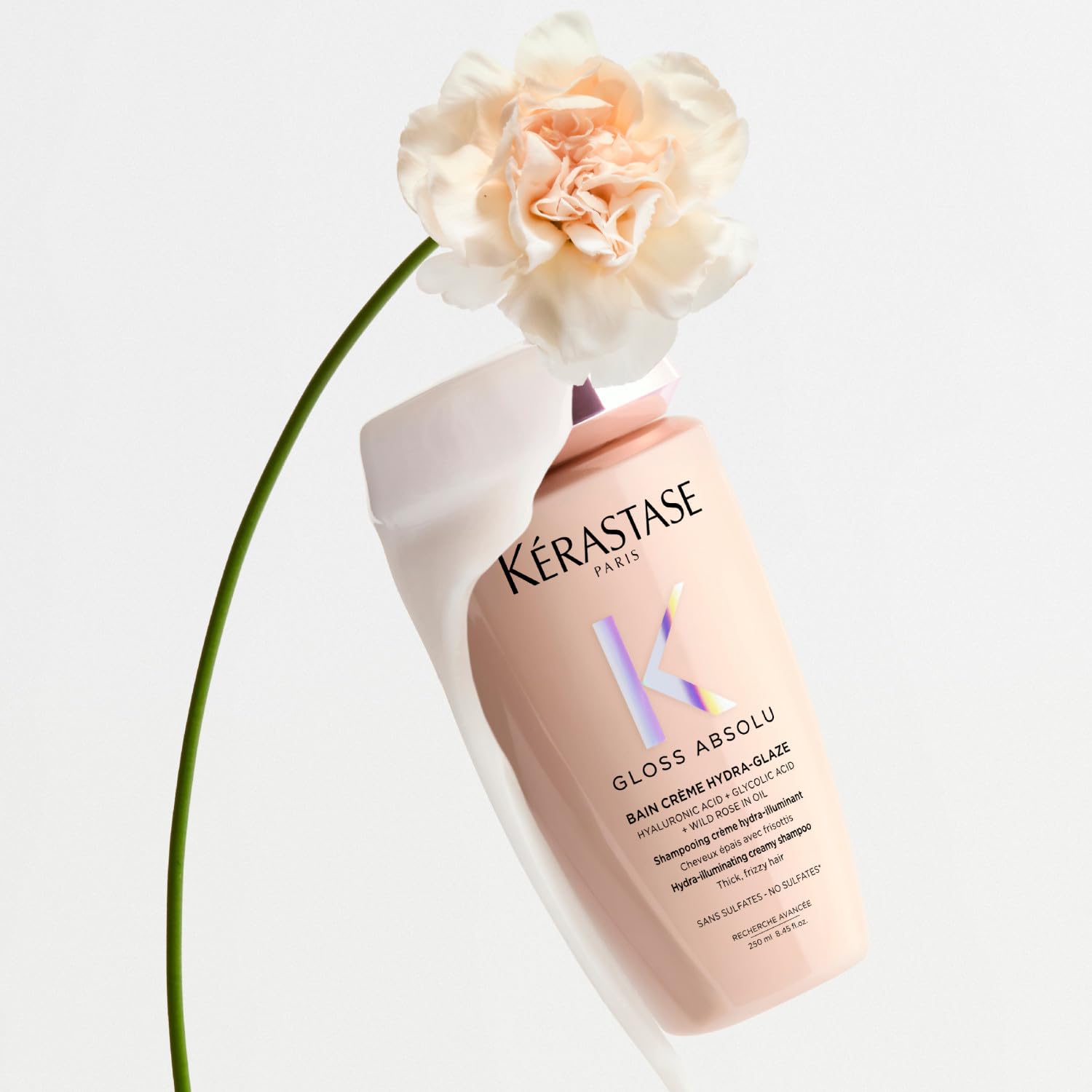 Kérastase, Gloss Absolu, Shampoo per Capelli Spessi Tendenti al Crespo, Con Acido Glicolico, Acido Ialuronico e Olio di Rosa Canina, Bain Crème Hydra-Glaze, 250 ml