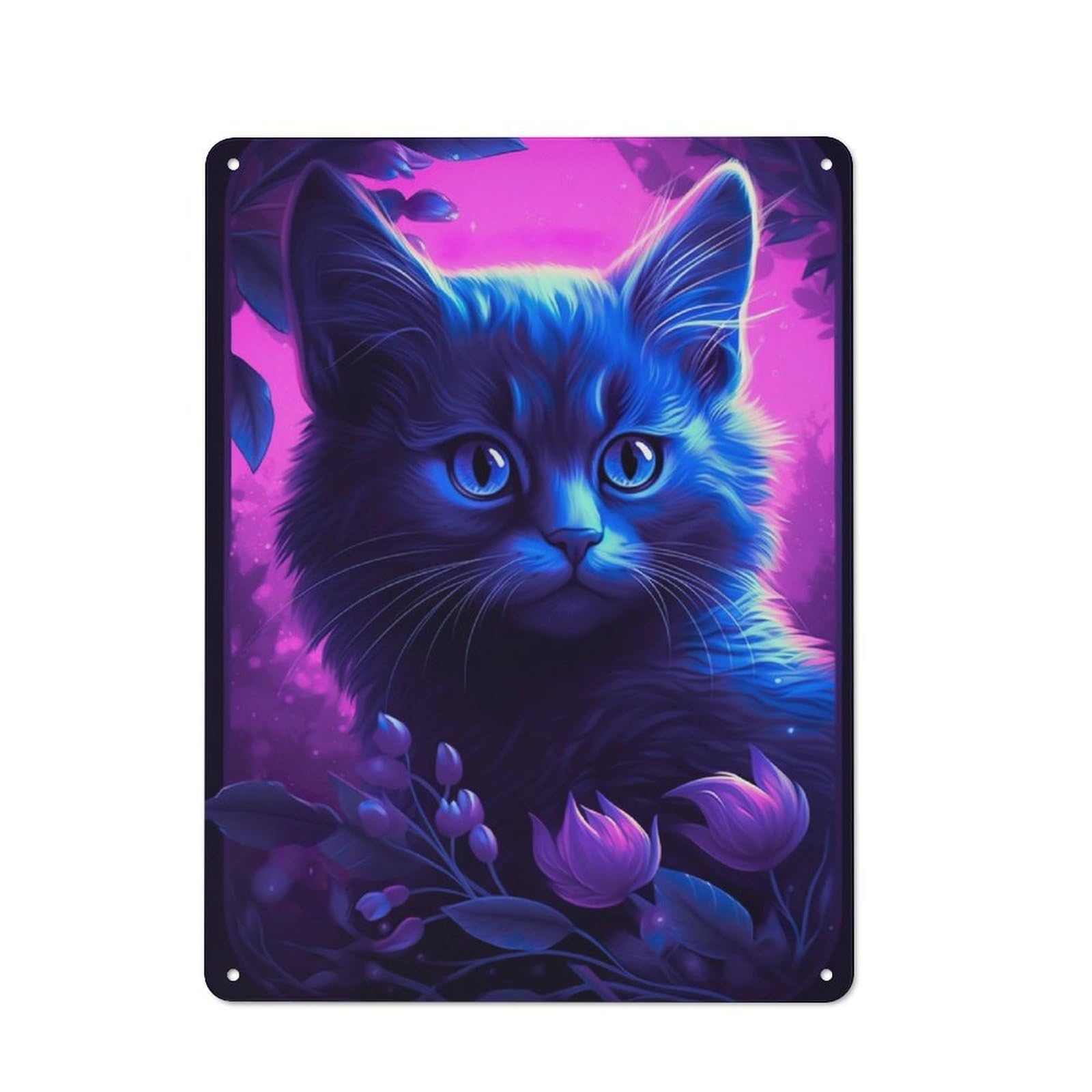 Junmoney Cat Kitten Purple Sky Vintage Tin Sign With Design 40X30cm, Nostalgic Nostalgic Wall Art For Living Room, Hallway, Kitchen Or Cafe