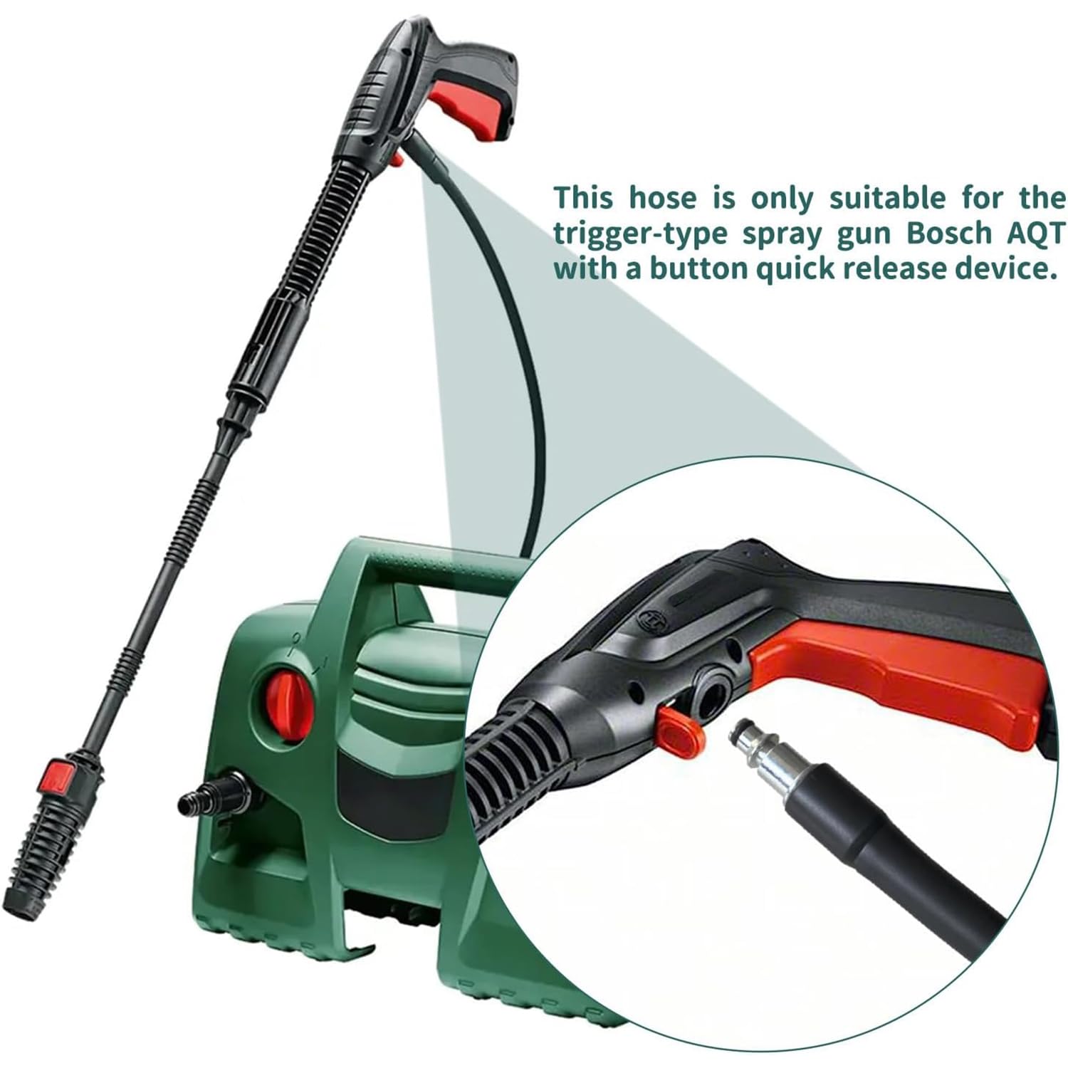 Tubo di ricambio per idropulitrice ad alta pressione, 10 m, per idropulitrici domestiche Bosch serie AQT Bosch Aquatak, accessori di prolunga per tubo per la pulizia dell'acqua, connettore rapido a