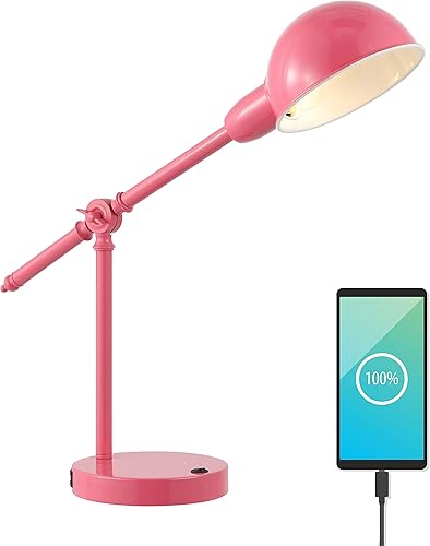 JONATHAN Y JYL7123D Curtis - Lámpara de tarea LED con pantalla de cúpula ajustable de hierro de 20.25 pulgadas, puerto de carga USB, clásica,