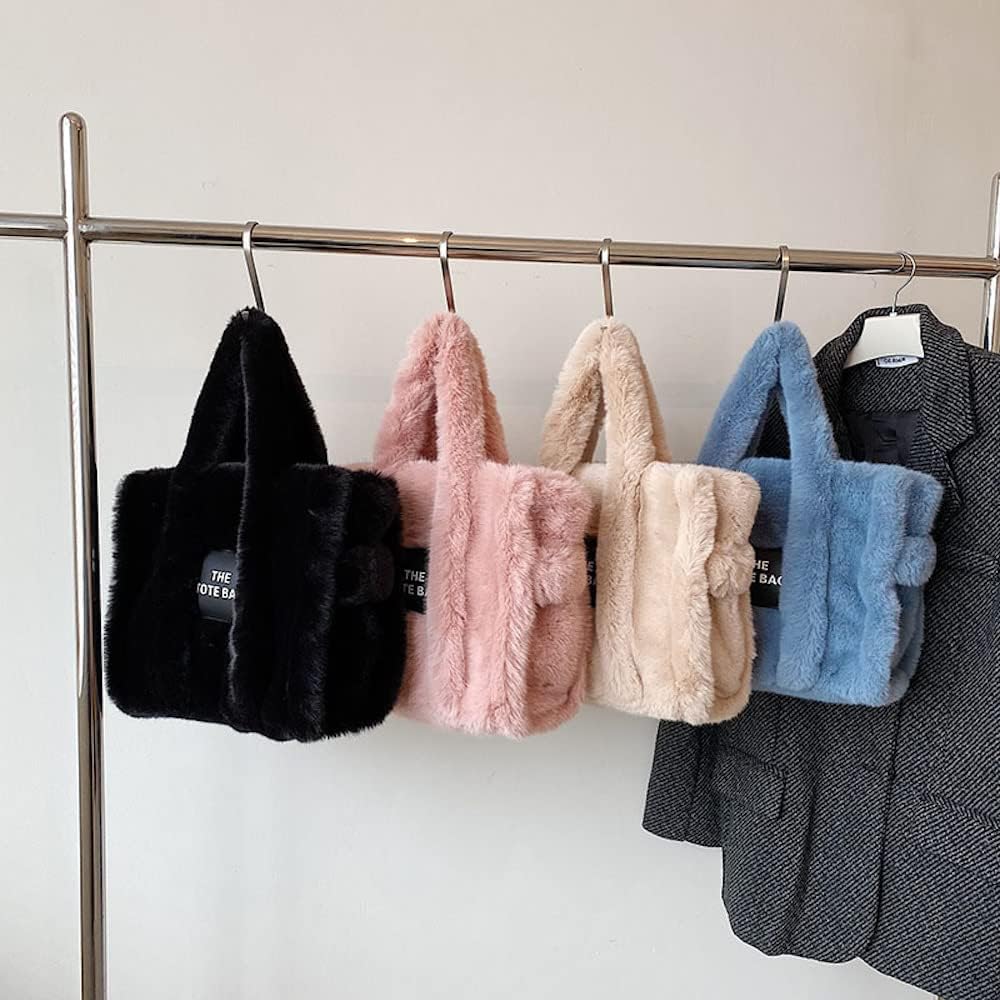 JHTPSLR Fuzzy Tote Bag for Women Winter Furry Handbag Light Academia Aesthetic Stuff