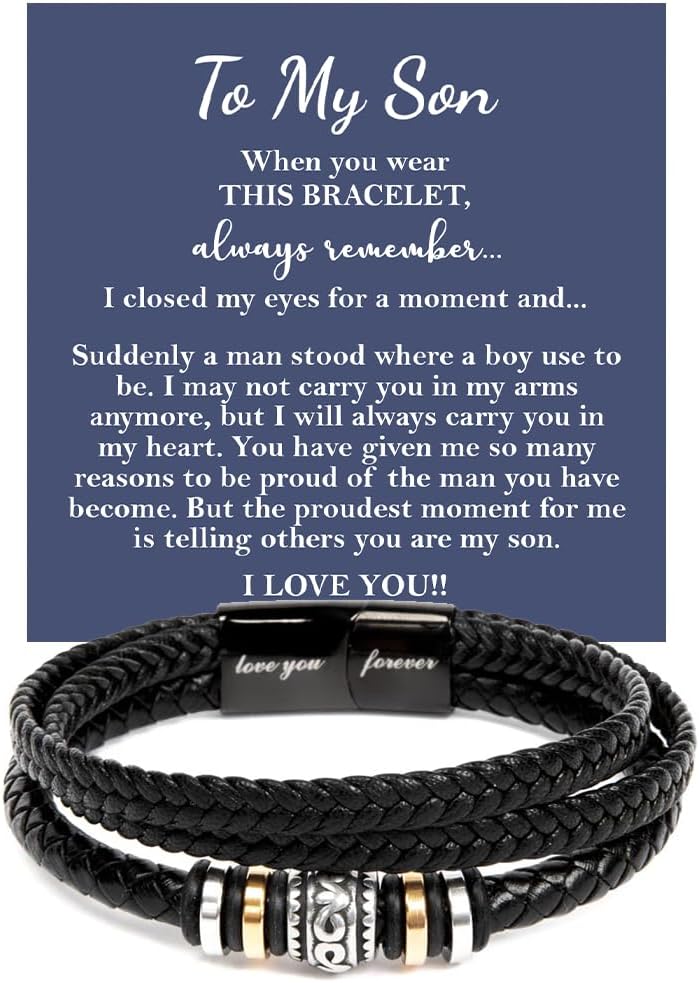 To My Son, Bracelet for Son from Parents, Bracelet For Son From Mom, Son Gifts from Mom and Dad, Birthday Gift For Son, Men Bracelet, Son Birthday With Message Card and Gift Box