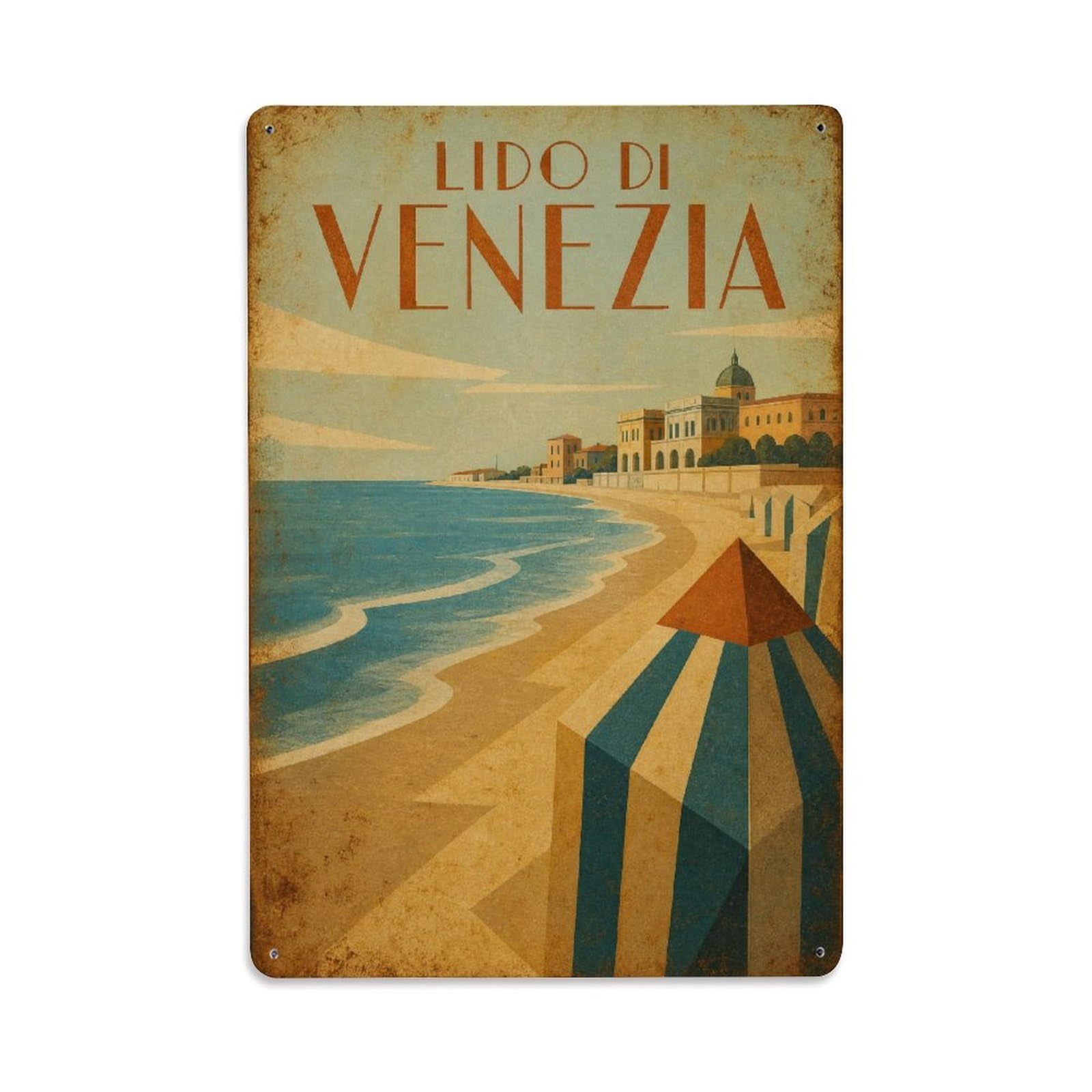 Huiyhb 8X12inch(20X30cm) Vintage Travel Lido Venezia Beach Adriatic Sea Italy Metal Tin Sign