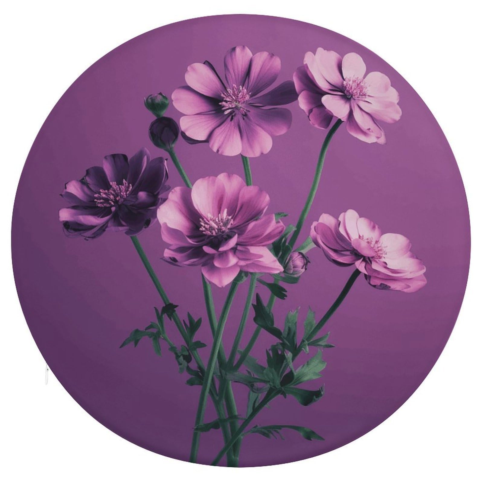 Wsoihfec Style Beautiful Purple Flowers Seat Cushion Round Chair Pad
