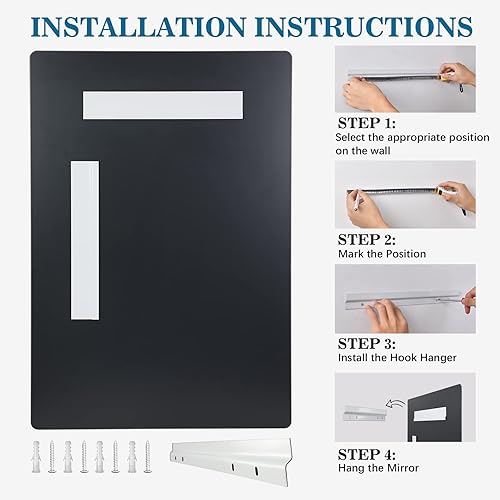 Miniatura 6 de Espejo sin marco de 38 x 26 pulgadas para pared, espejo rectangular de baño con borde biselado pulido para tocador, dormitorio, sala de estar,