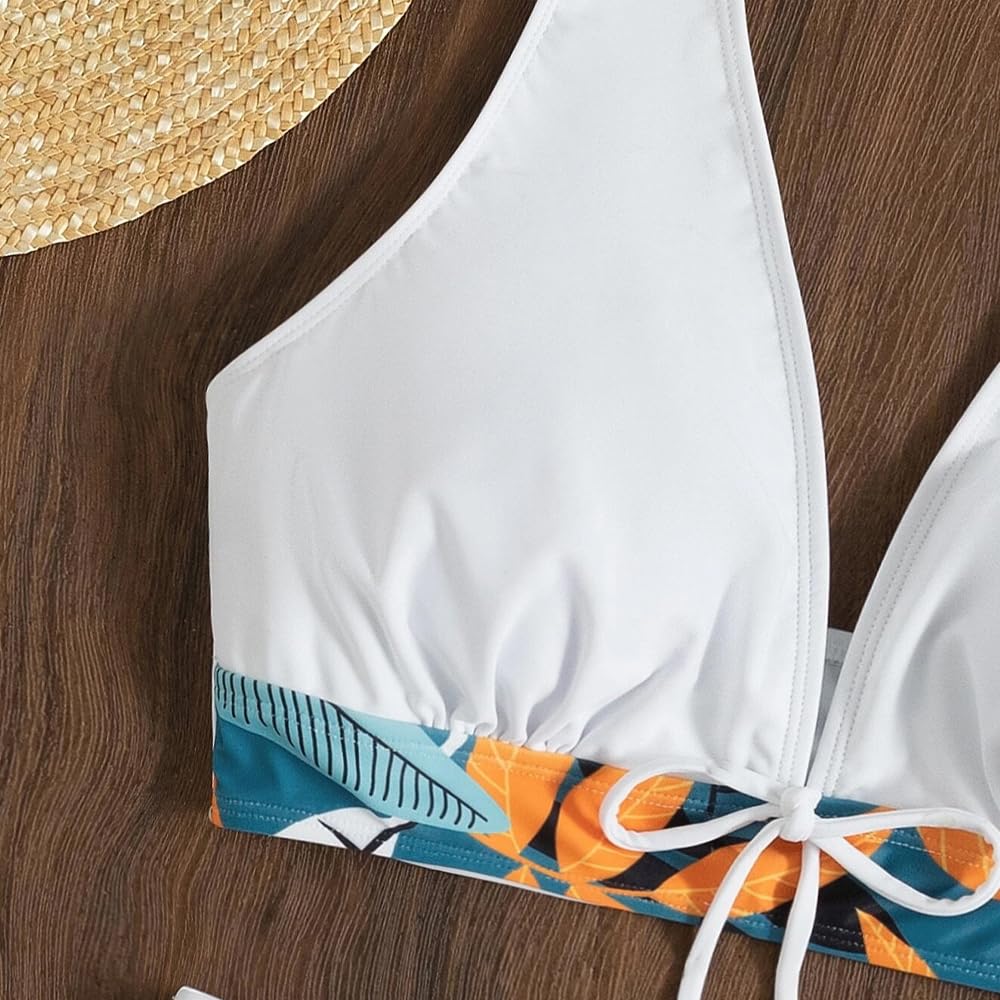 Costume da Bagno Allacciato Allacciato Stampato Donna Sexy Vita Alta Pantaloncini Push-up Bikini Costume da Bagno Costume da Bagno da Spiaggia Senza Schienale (Color : Print8, Size : S)
