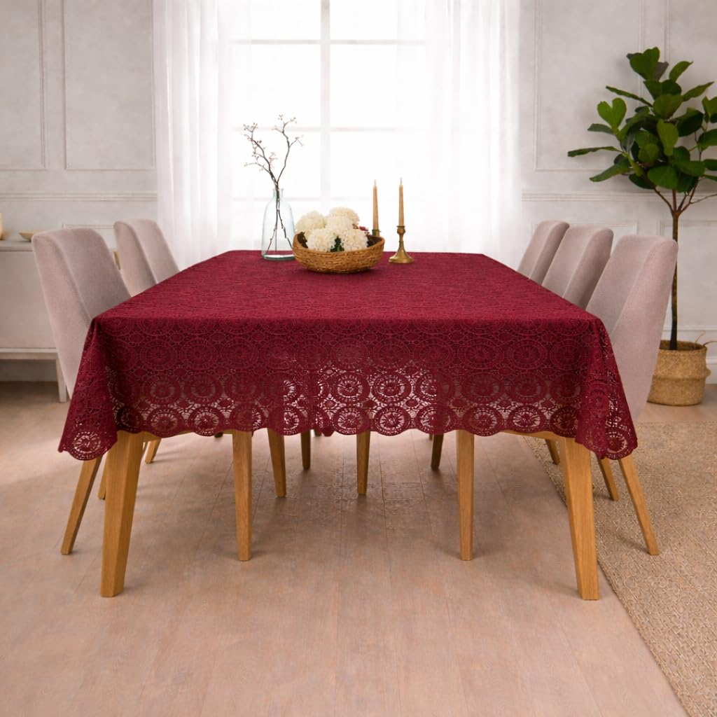STITCHNEST Cotton Net Table Cover for 2β4 Seater Dining Table | Decorative Lace Design | |40x60 Inch Rectangular Center Table Cloth | Red | Pack of 1 2