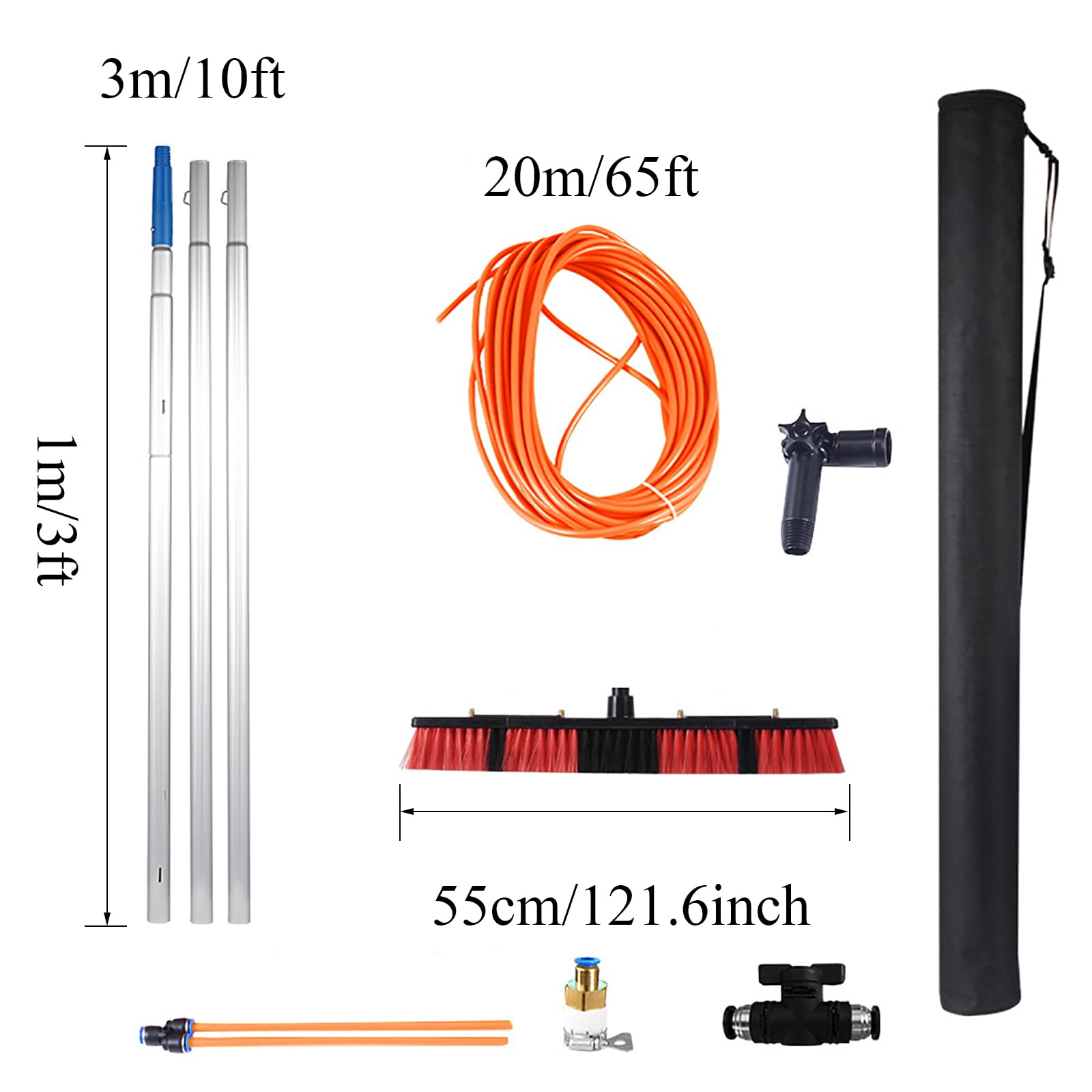 Ts Brush 3 12 m aluminiowy drążek Exteon, 55 cm, zestaw do czyszczenia paneli i Conserva, do czyszczenia okien, dachu i tarasu, pielęgnacja systemu PV