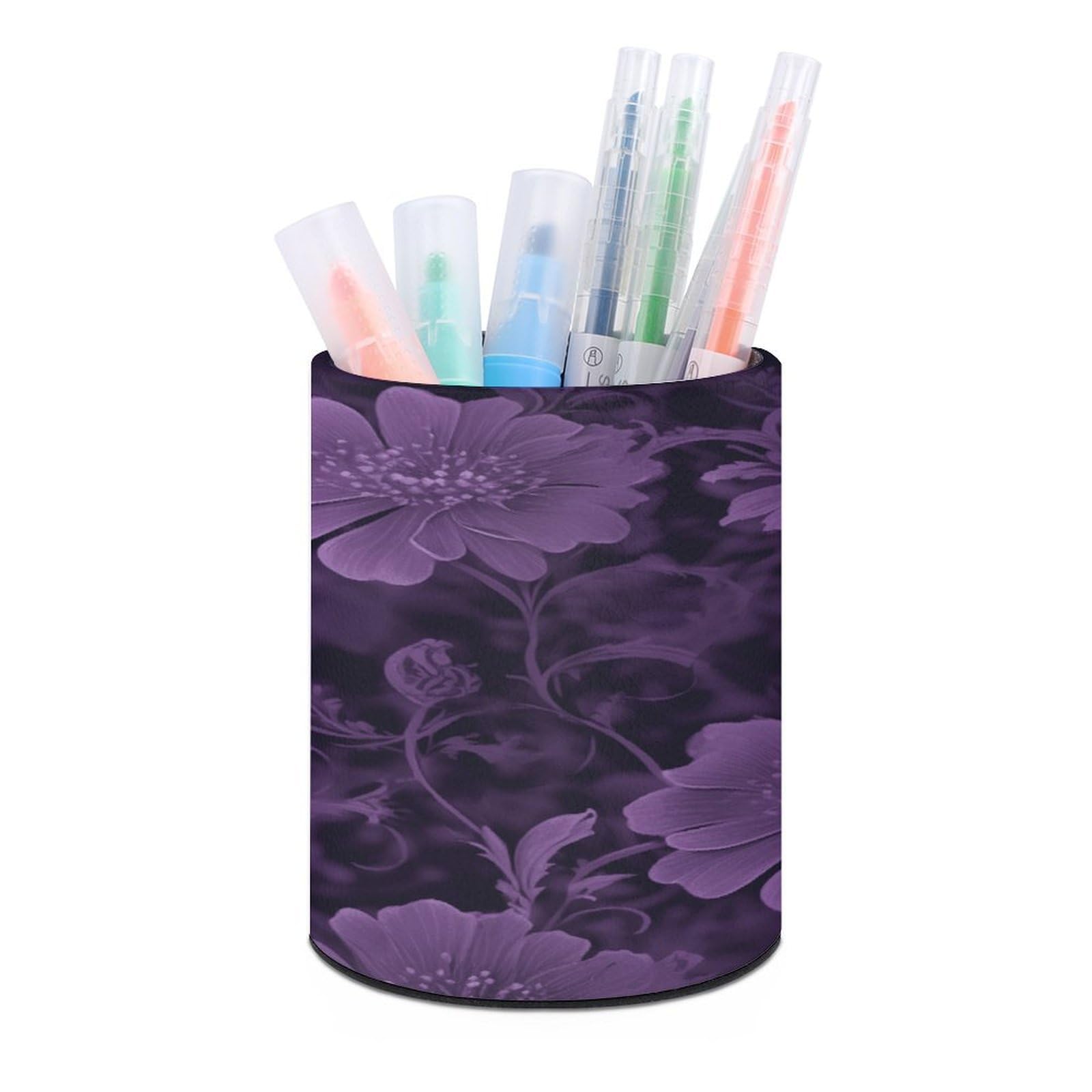 FekiLoot Round Leather Pen Holder - Multipurpose Desk Organizer, Modern Pencil Cup, Purple Pencil Holder, Unique Makeup Brush Holders for Office Home Supplies & Gifts