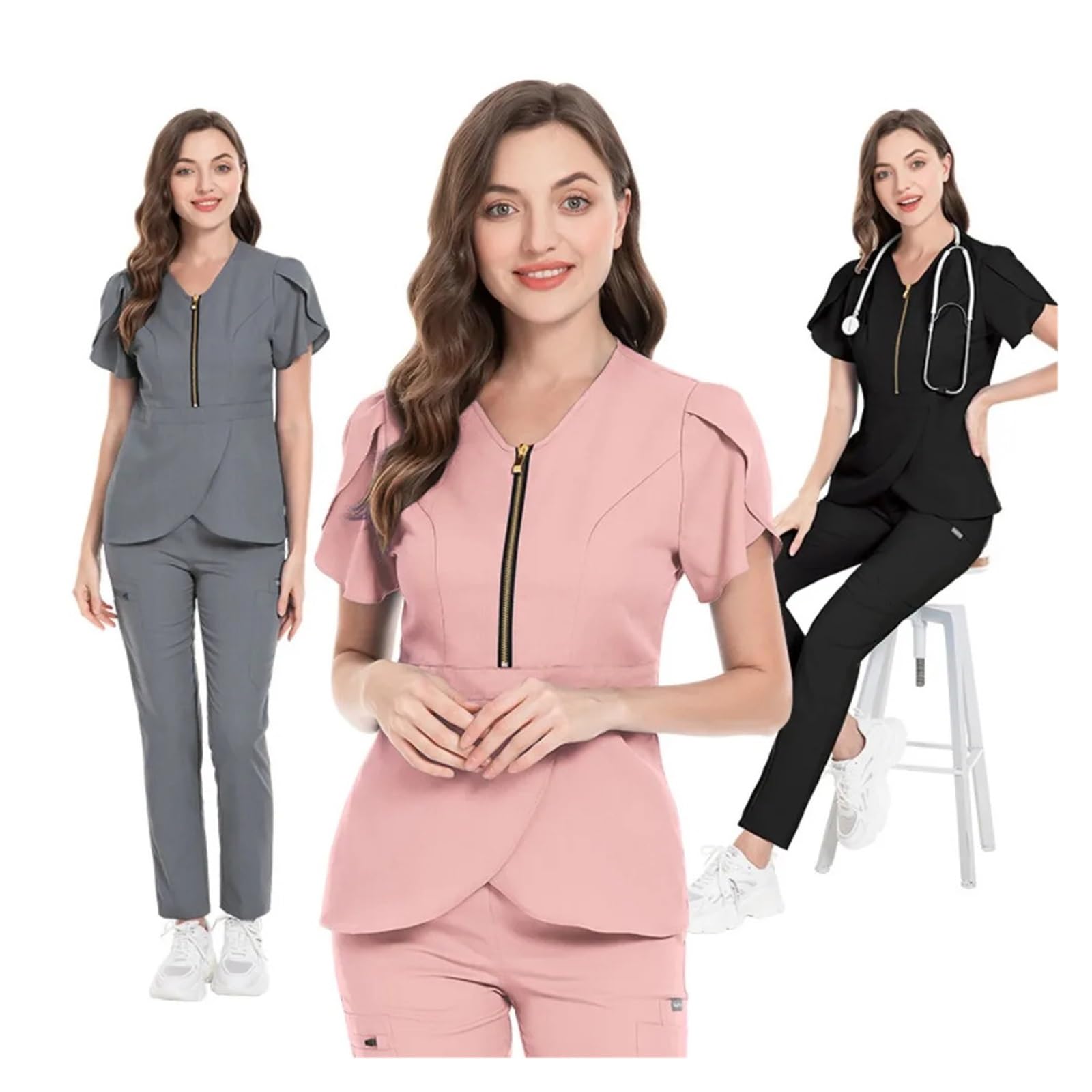 Krankenschwester Uniform Arzt-OP-Kittel-Anzug, schmal geschnittene Krankenschwester-Uniform for Damen, V-Ausschnitt, Handwaschkleidung, elastische professionelle Arbeitskleidung