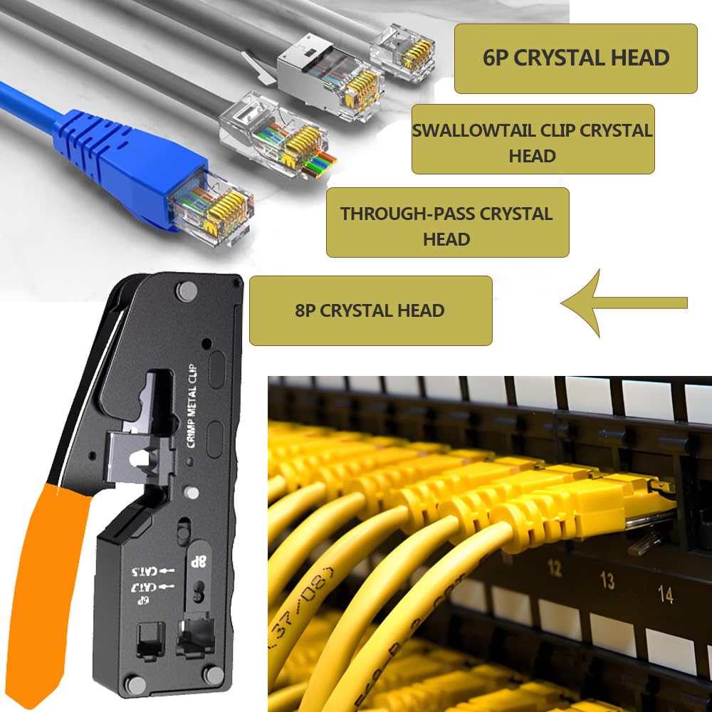 MAYLINE Appareil de test de câble réseau RJ11 RJ45 Cat5 Cat6 Outils de réparation Coupe-dénudeur, sertissage du connecteur coaxial, dénudage du câble Cat6e Jaune