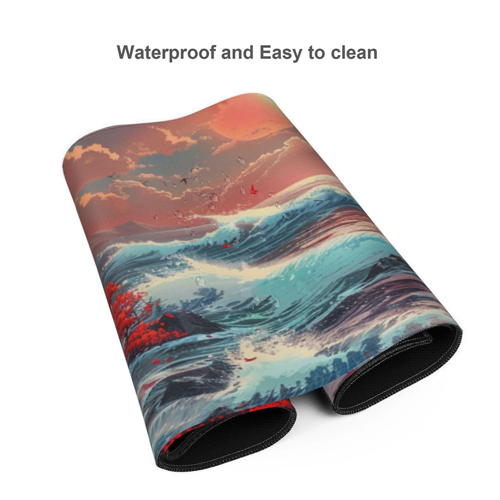 Alfombrilla de escritorio japonesa, 48 x 24 pulgadas, alfombrilla de mouse grande extendida con ondas marinas, tamaño XXXL, alfombrilla de mouse para juegos con base antideslizante de 3 mm y