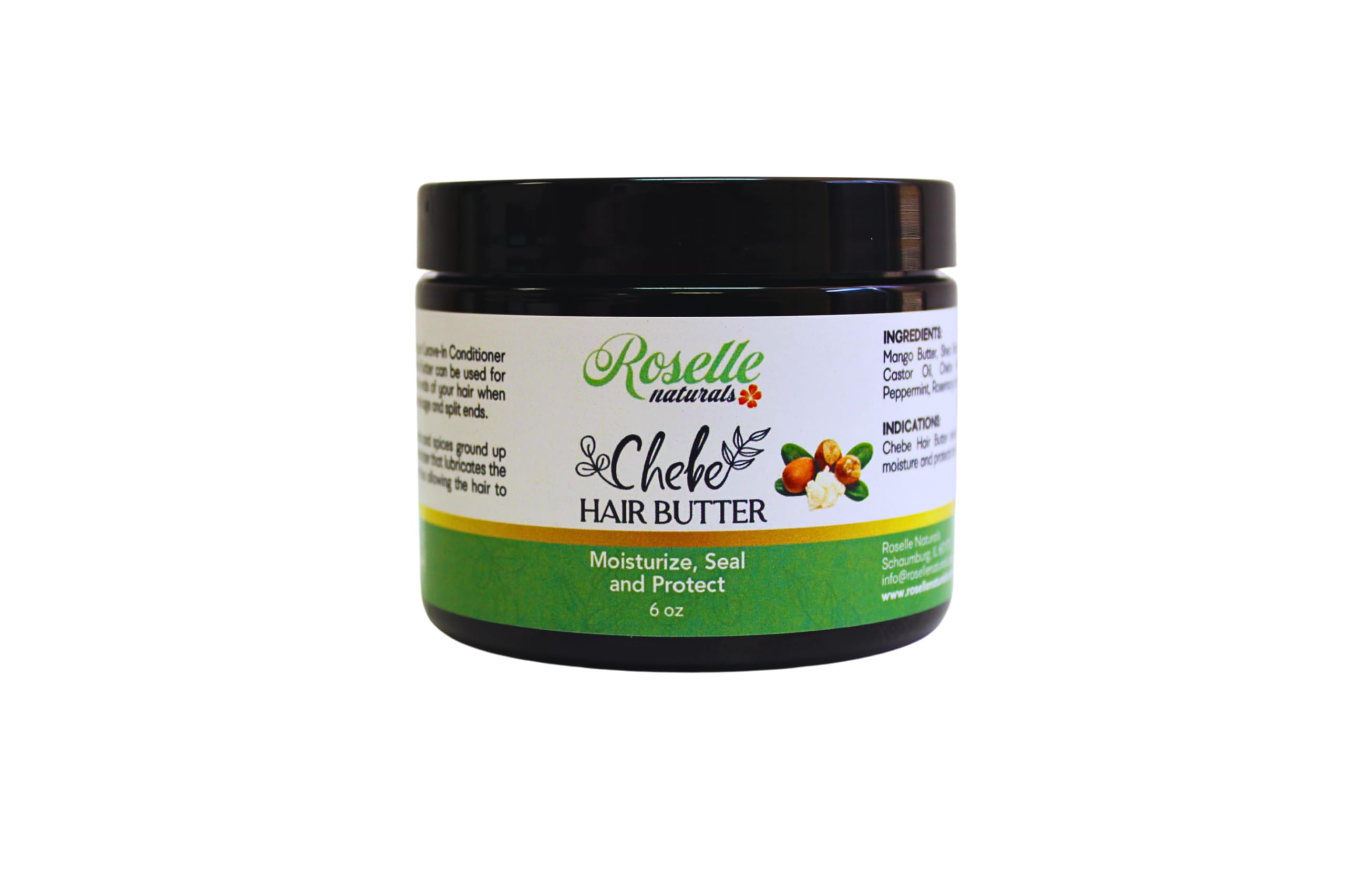 Roselle Naturals Chebe Hair Butter for Hair Growth - Made with Mango Butter, Shea Butter & Authentic Chebe Powder from Chad, Africa. Moisturize, Seal & Protect Natural Hair. (6 Ounce (Pack of 1))
