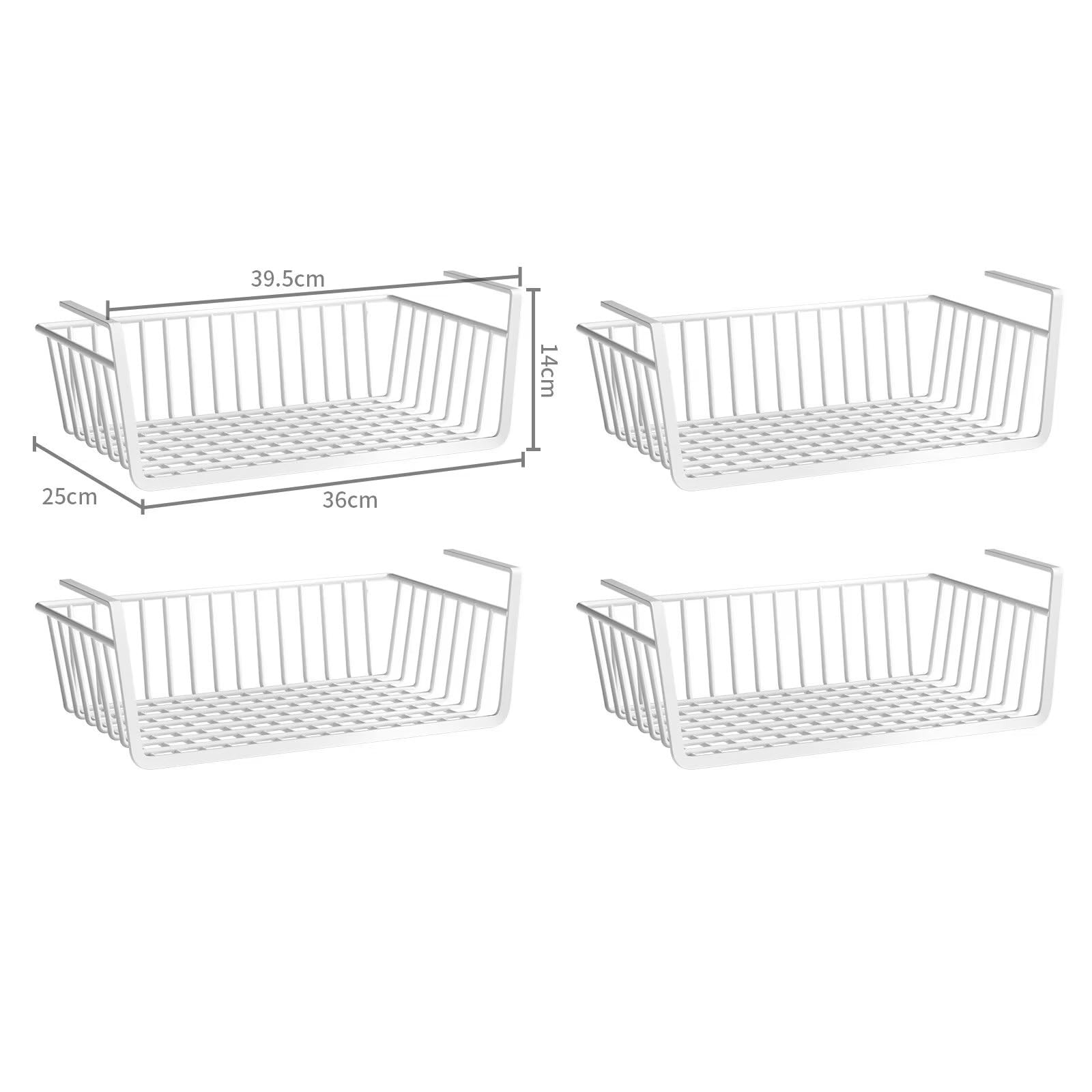 Paquete de 4 cestas colgantes de metal para cocina y baño, color blanco, para despensa, escritorio, 36 x 25 x 14 cm y 27 x 25 x 14 cm