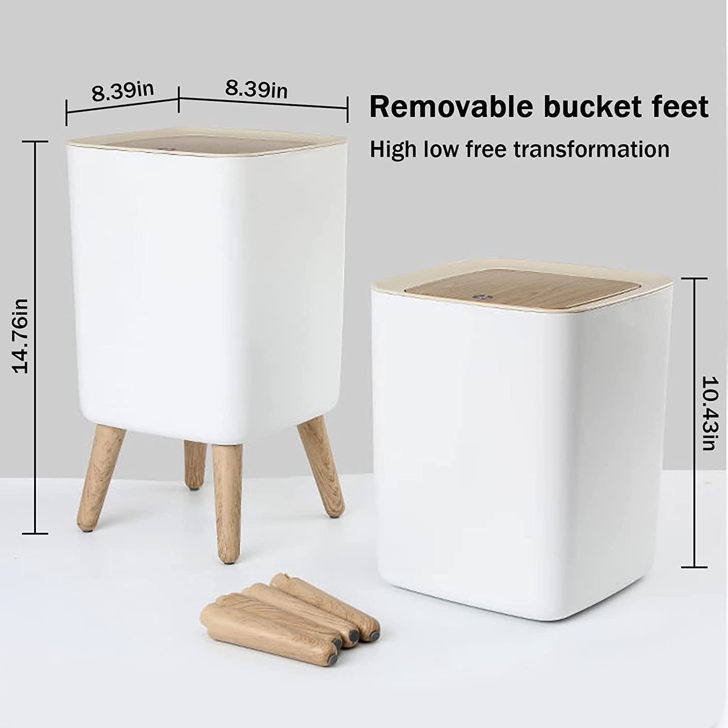 RELEMTRA Bathroom Trash Can with Lid, 2.6 Gallon / 10 Liter Small Garbage Can with Press Top Lid, Plastic Wastebasket with Pop-up Lid for Toilet, Office, Bedroom, Living Room, White 4