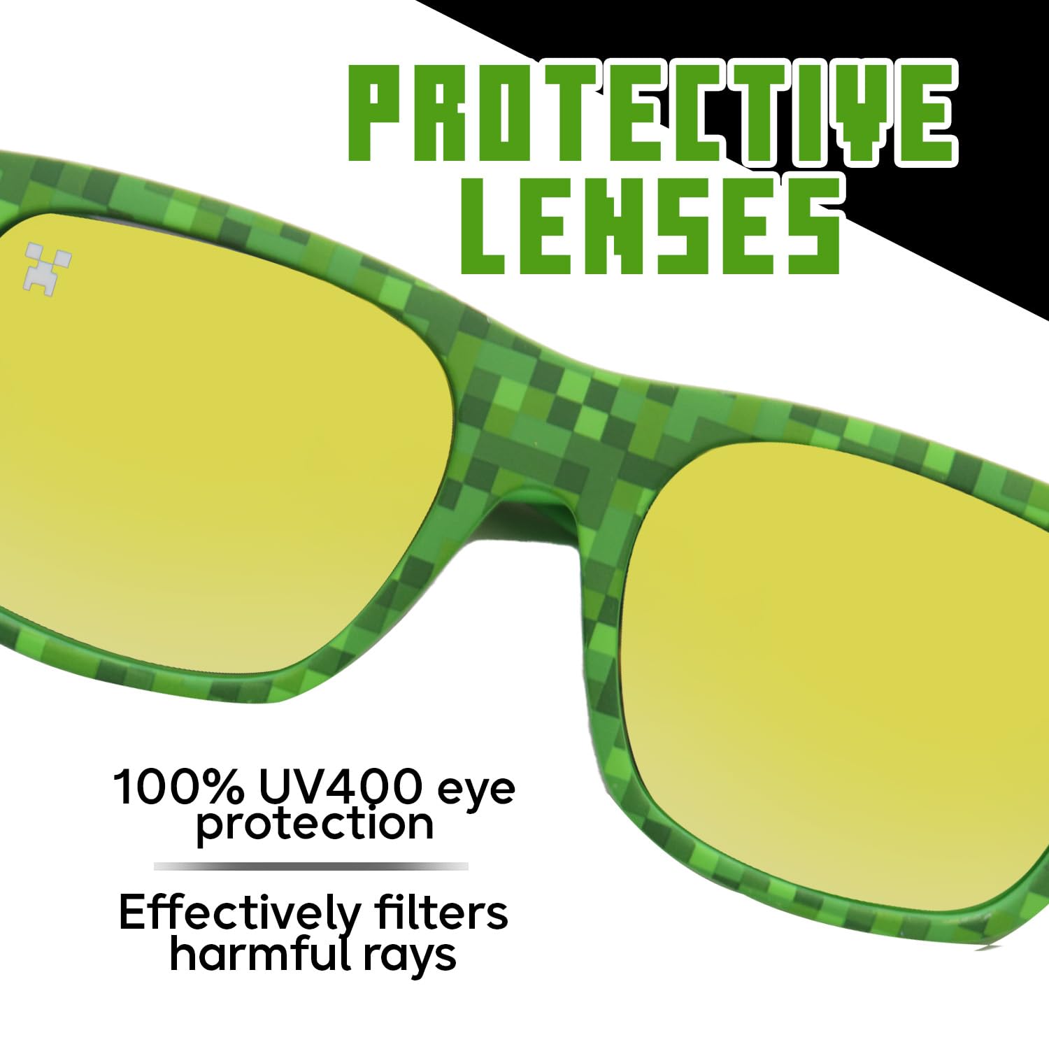 Sun-Staches Minecraft Sonnenbrille von Arkaid – Stilvolle, bequeme und langlebige UV-Schutzbrille für Kinder, Minecraft-Brille mit weicher Tragetasche, offizielles Minecraft-Geschenk für Jungen