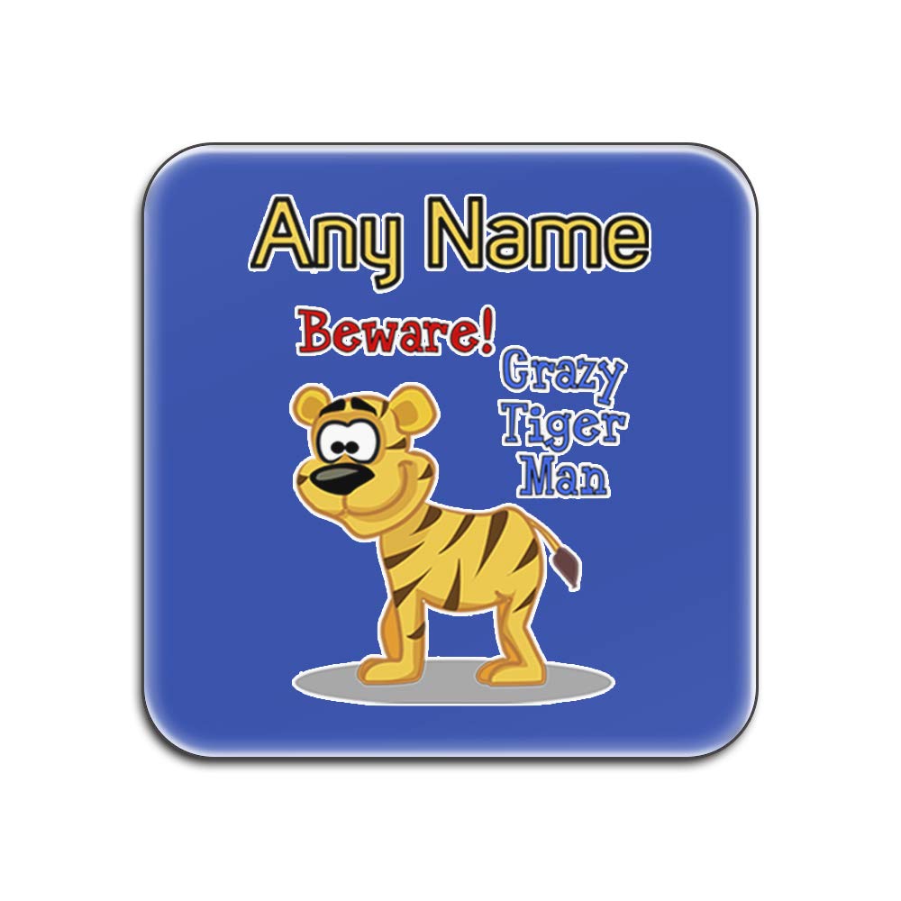 Sous-verres personnalisés Crazy Tiger Man bleus carrés lot de 4