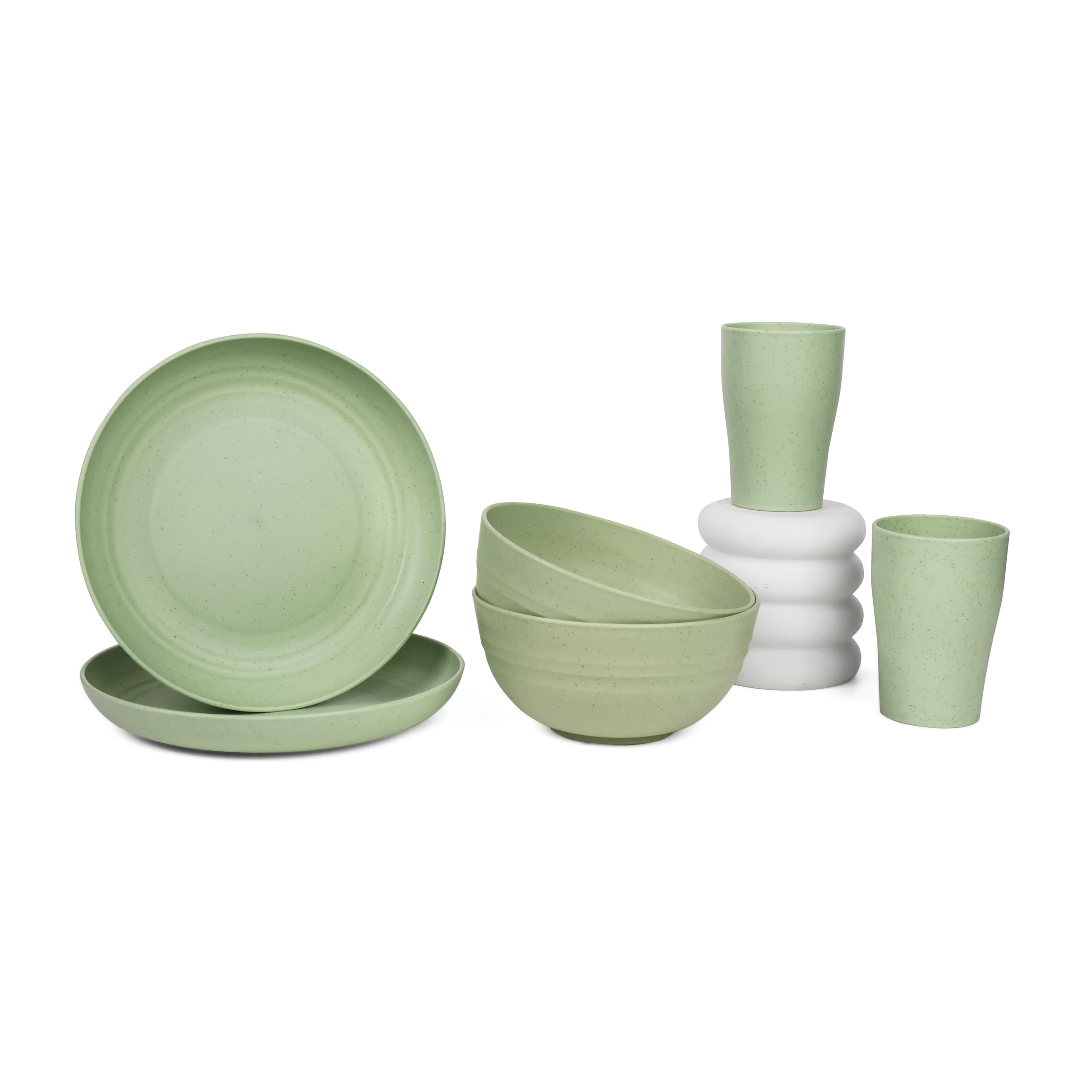 Irida Naturals Planet Friendly Dinnerware Sets - Lightweight & Unbreakable Microwave Safe Cups, Plates and Bowls Set, Wheat Straw Hot & Cold Serving Dinner Sets, 6 Pcs (Mint Green)