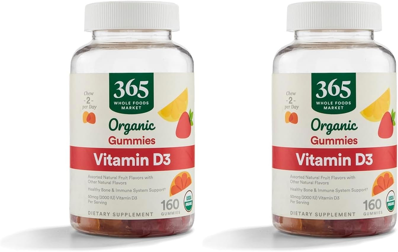 365 by Whole Foods Market, Organic Vitamin D3 Gummy, 160 Count (Pack of 2)