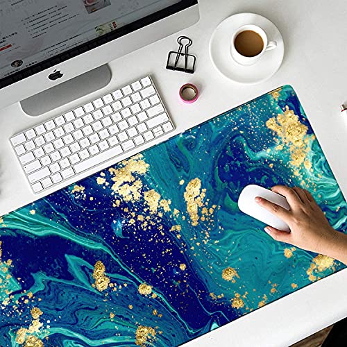 Image of iCasso Extended Gaming Mouse Pad (35.4x15.7 in), Large Non-Slip Rubber Base Mousepad with Stitched Edges, Waterproof Keyboard Mouse Mat Desk Pad for Work, Game, Office, Home - Blue Marble - XXL
