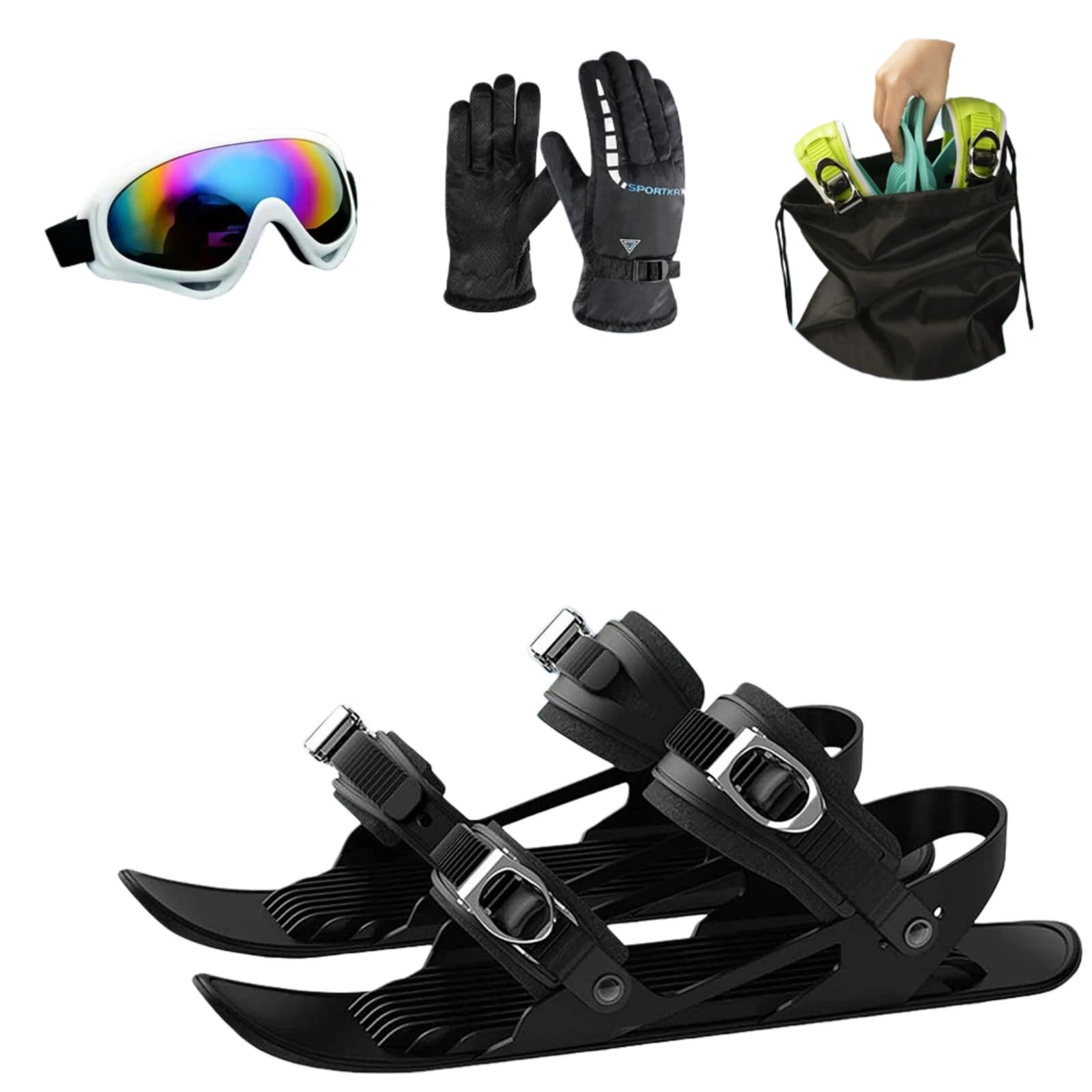 Raquettes à neige pour bottes de ski - Fixation réglable - Ensemble de raquettes à neige d'hiver avec lunettes et gants pour activités d'hiver en plein air
