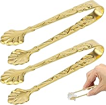 DOERDO 2Pcs Ice Cube Tongs Sugar Tongs Stainless Steel Mini Serving Tongs Appetizers Tongs for Tea Party Coffee Bar, Gold