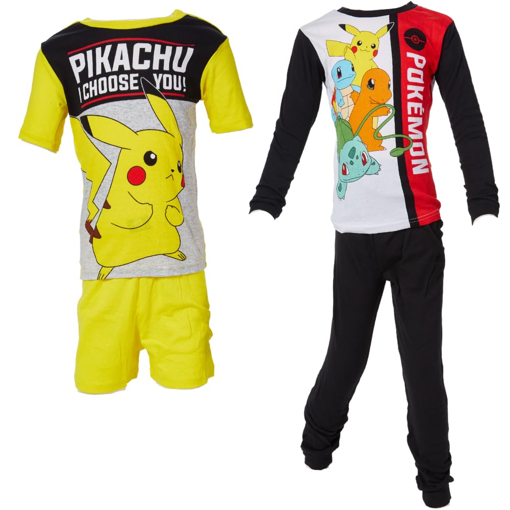 PokemonPajamas Set, 4 Piece Mix and Match Sleepwear for Kids, Sizes 4 to 10 Multi