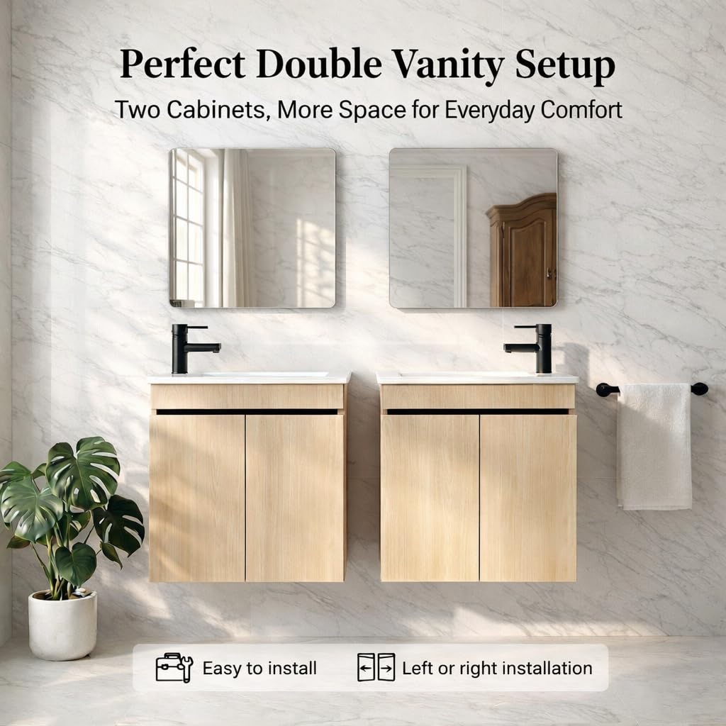 NUESTRA VIDA Mueble de Baño Pequeño Compact Suspendido 51×27×60 cm, Lavabo con Mueble bajo Lavabo en Roble/Blanco, Conjunto de Mueble de baño, para Invitados, Sin Grifo