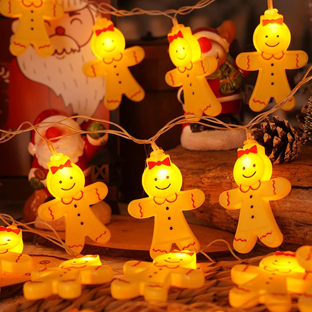 Cadena De Luces Navideñas De Hombre De Jengibre | Cadena De Luces Creativas De Hadas | Luces LED De Alambre De Cobre Blanco Cálido Para Decoración De Fiesta De Navidad,B,10m(32,8 Pies)-80 LED-USB