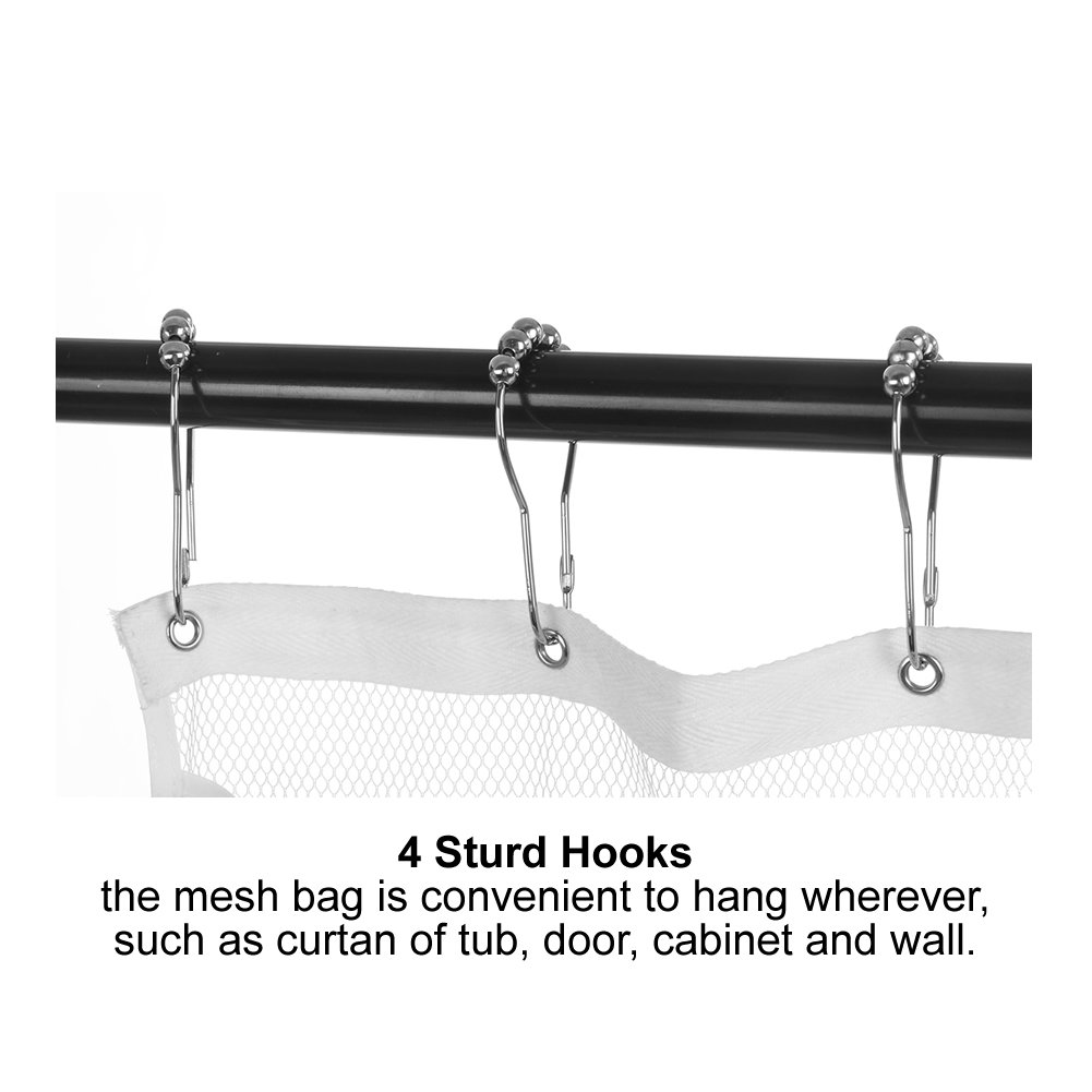 2 Pack Hanging Mesh Shower Caddy Organizer with 6 Pockets, Shower Curtain Rod/Liner Hooks Bathroom Wall Door Organization, Dorm Space Saving, Bathroom Accessories, Bath Toy Organizer Kids with 4 Rings 3