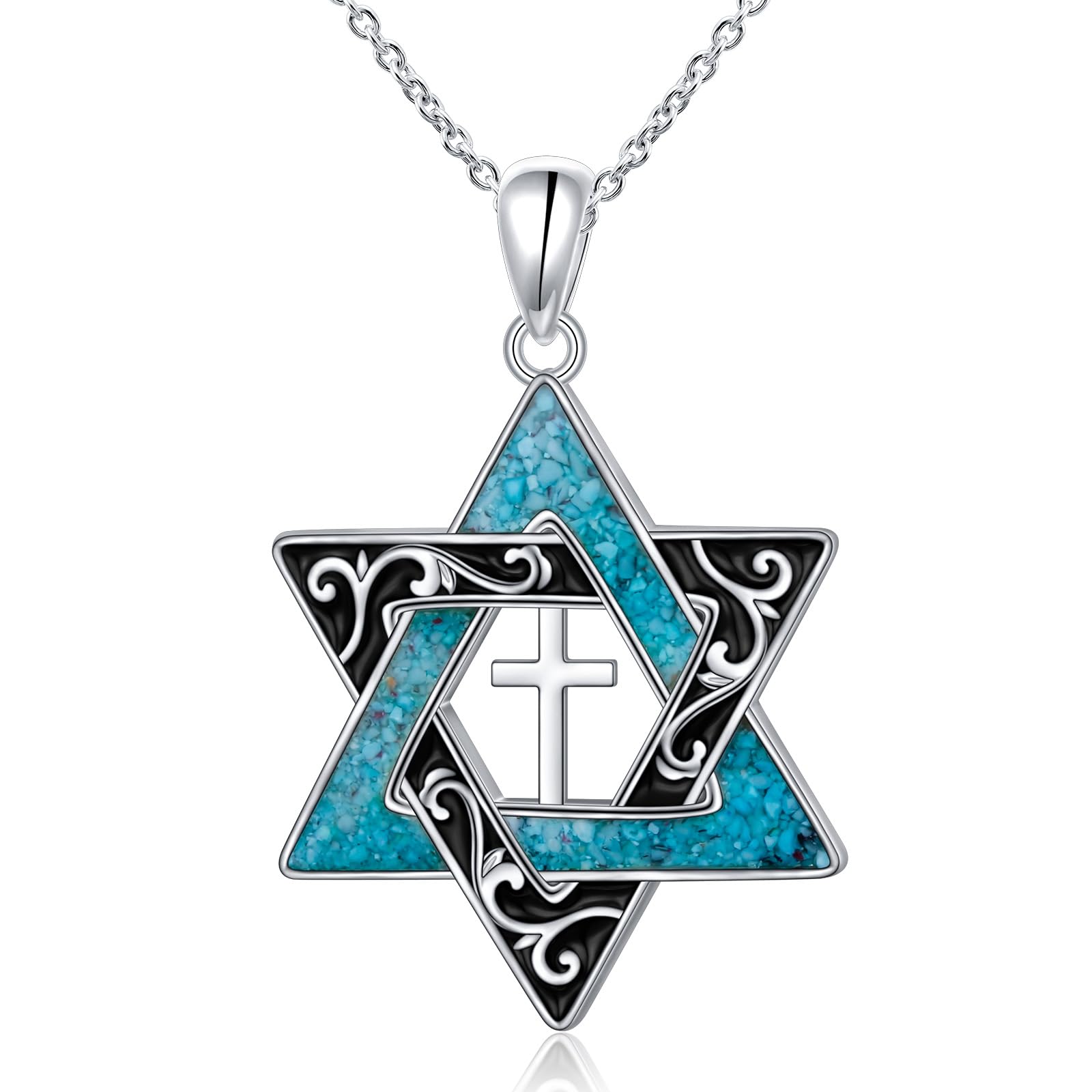 DAOCHONG Collana con stella di David in argento 925 con turchese, gioiello da donna