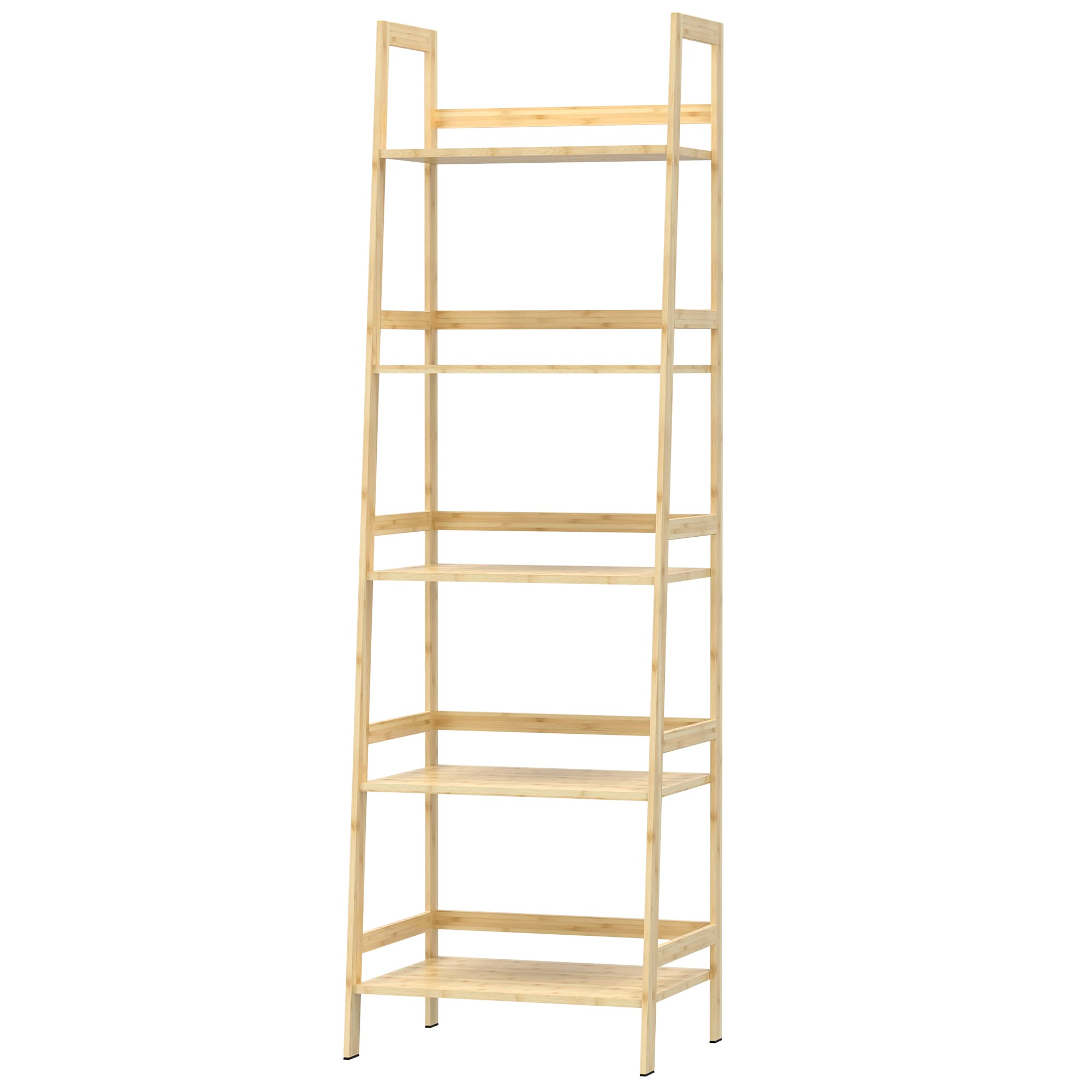 WTZ Bookshelf, Ladder Shelf, 5 Tier Bamboo Bookcase, Rustic Open Book Case for Bedroom, Living Room, Office, BC-238 Natural