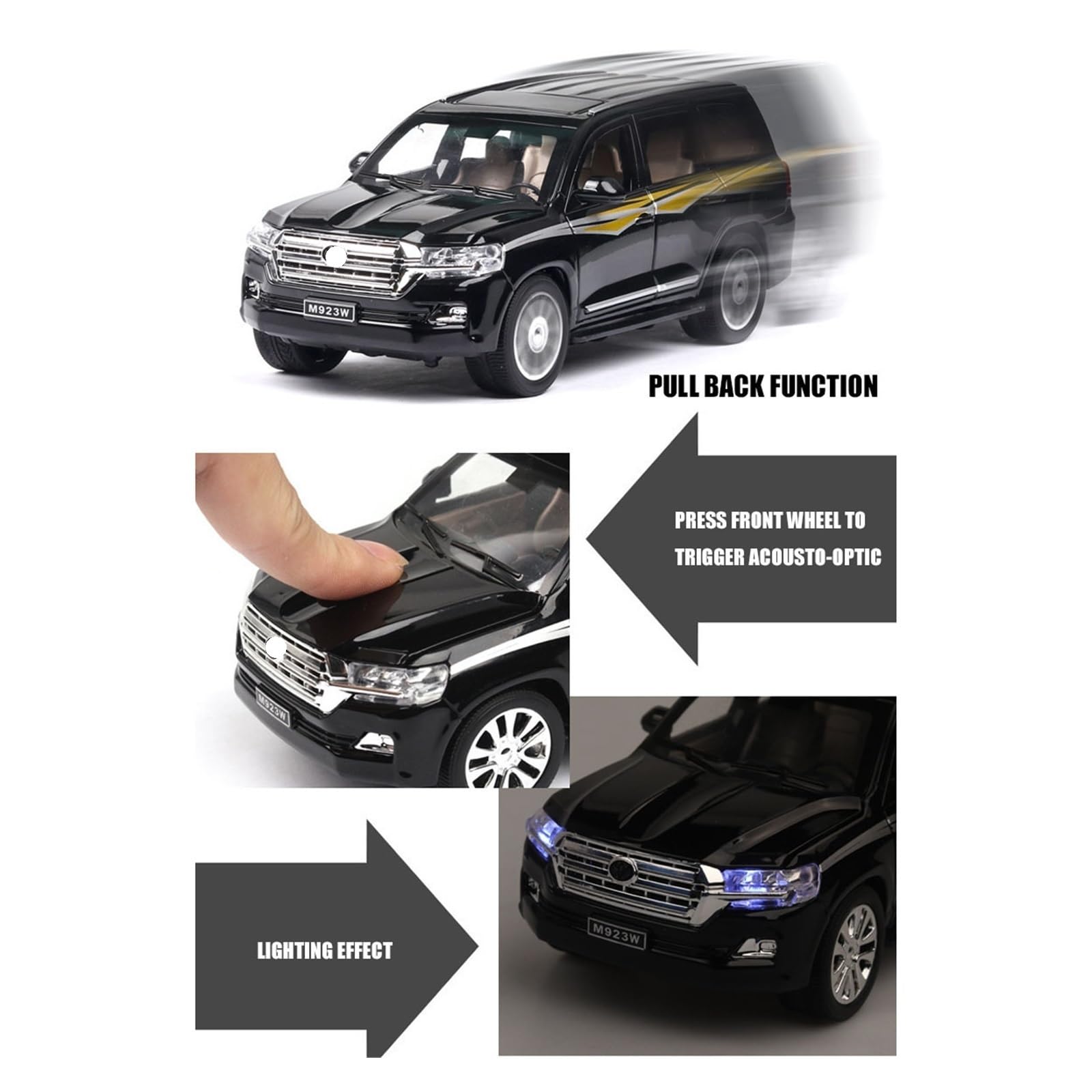 1:24 dla Land Cruiser SUV, model ze stopu, samochody odlewane, ulubione zabawki prezentowe(czarny A, z pudełkiem)